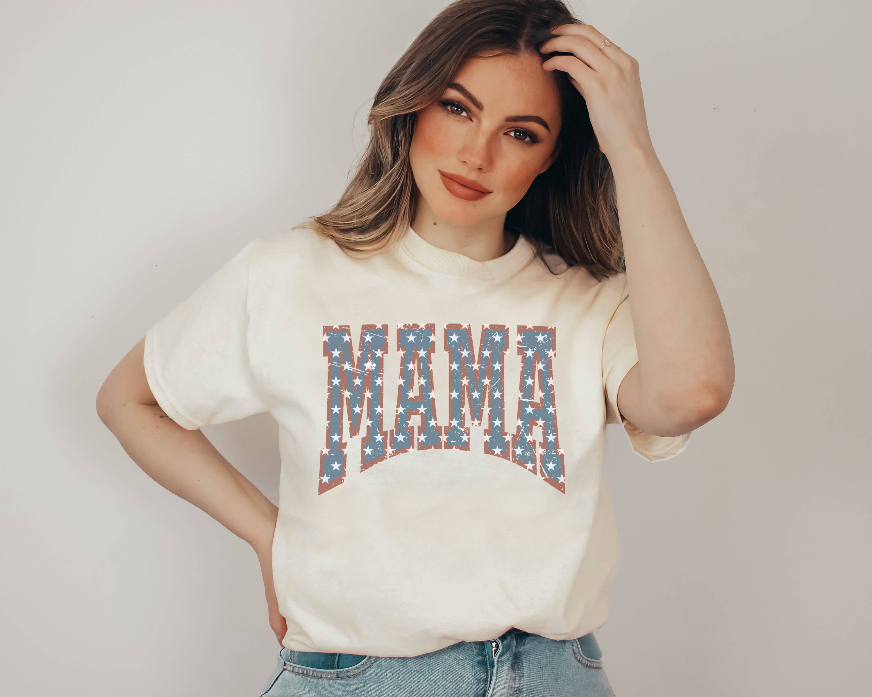 Mama College Block Stars Tee | Patriotic T Shirt | Usa Tee Hoodie, Sweatshirt | PodTeesHub.com
