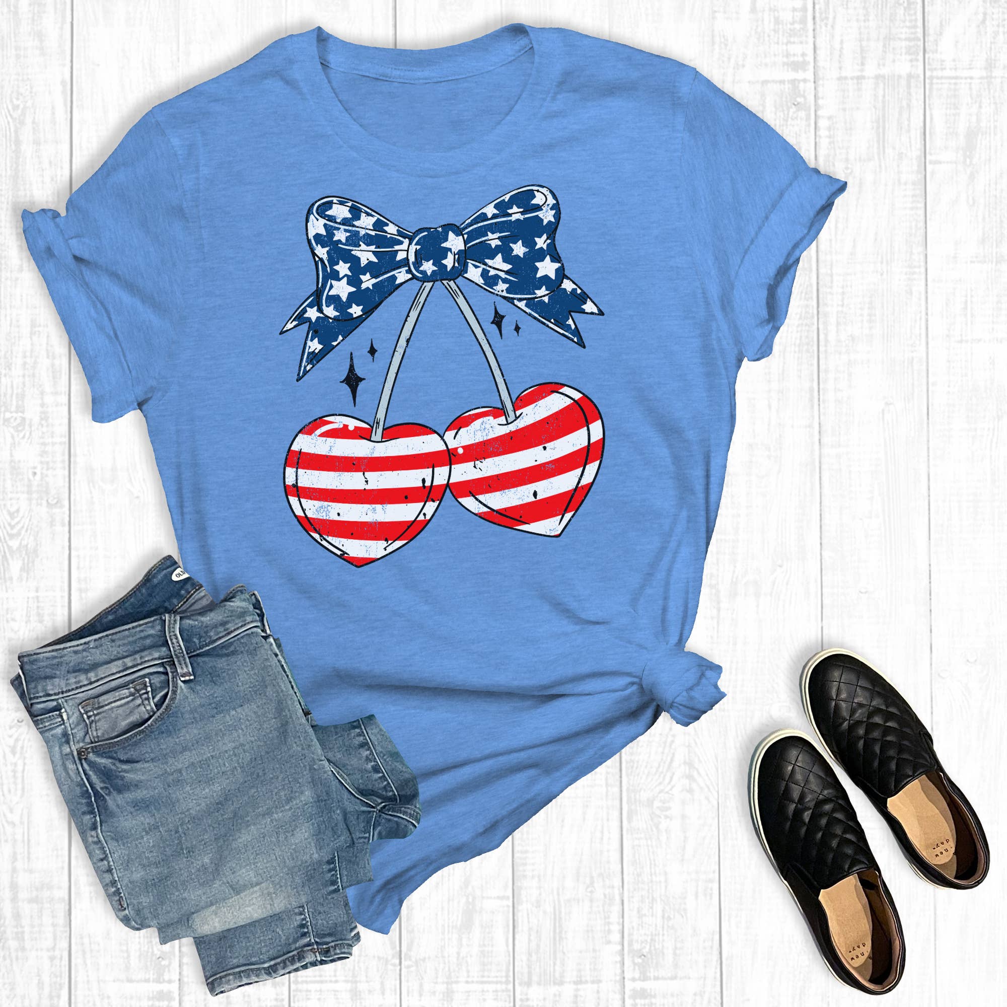 4th of July Coquette Cherry Bow Graphic Tee Hoodie, Sweatshirt | PodTeesHub.com