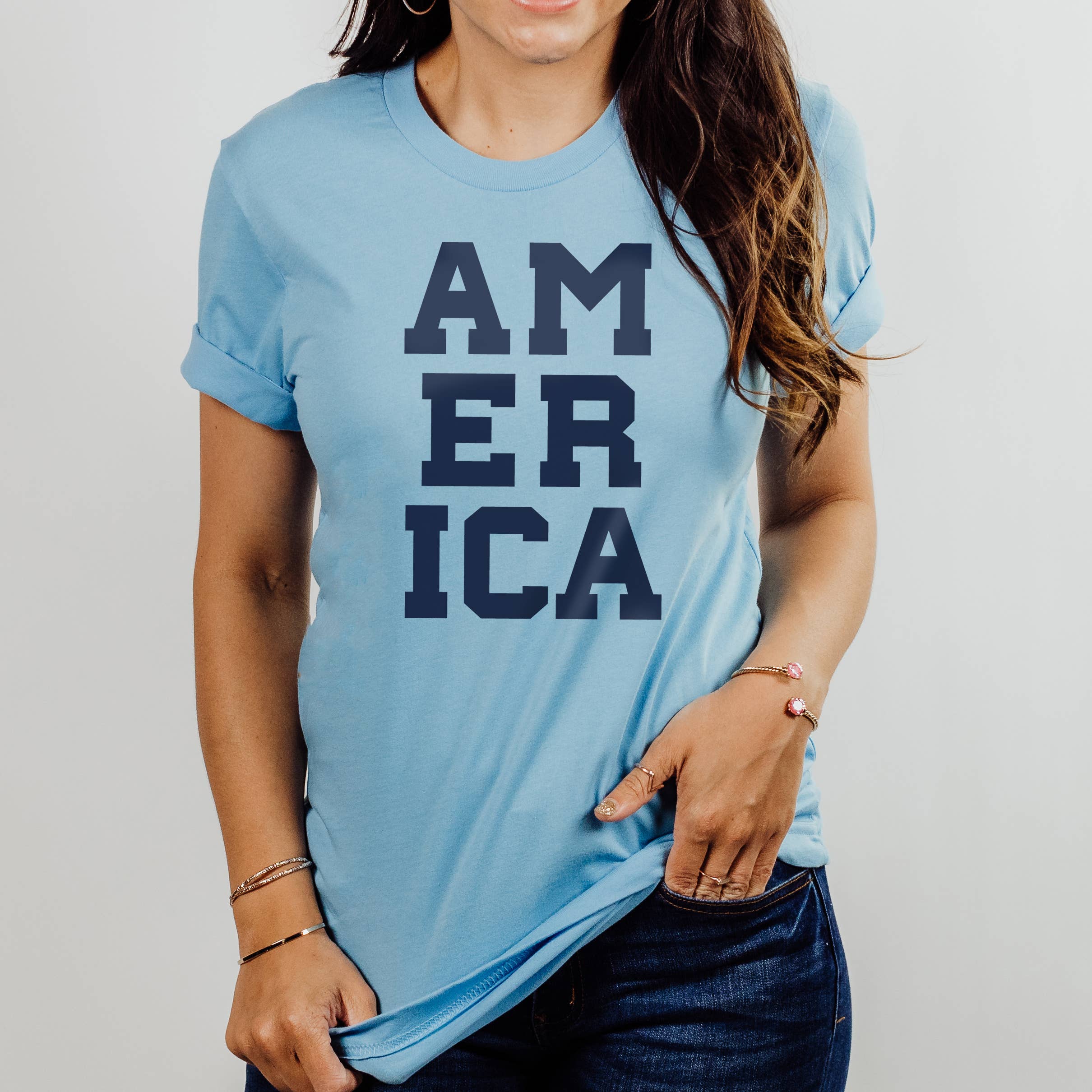 America Block Letters Tee | Sizes XS-2XL Hoodie, Sweatshirt | PodTeesHub.com