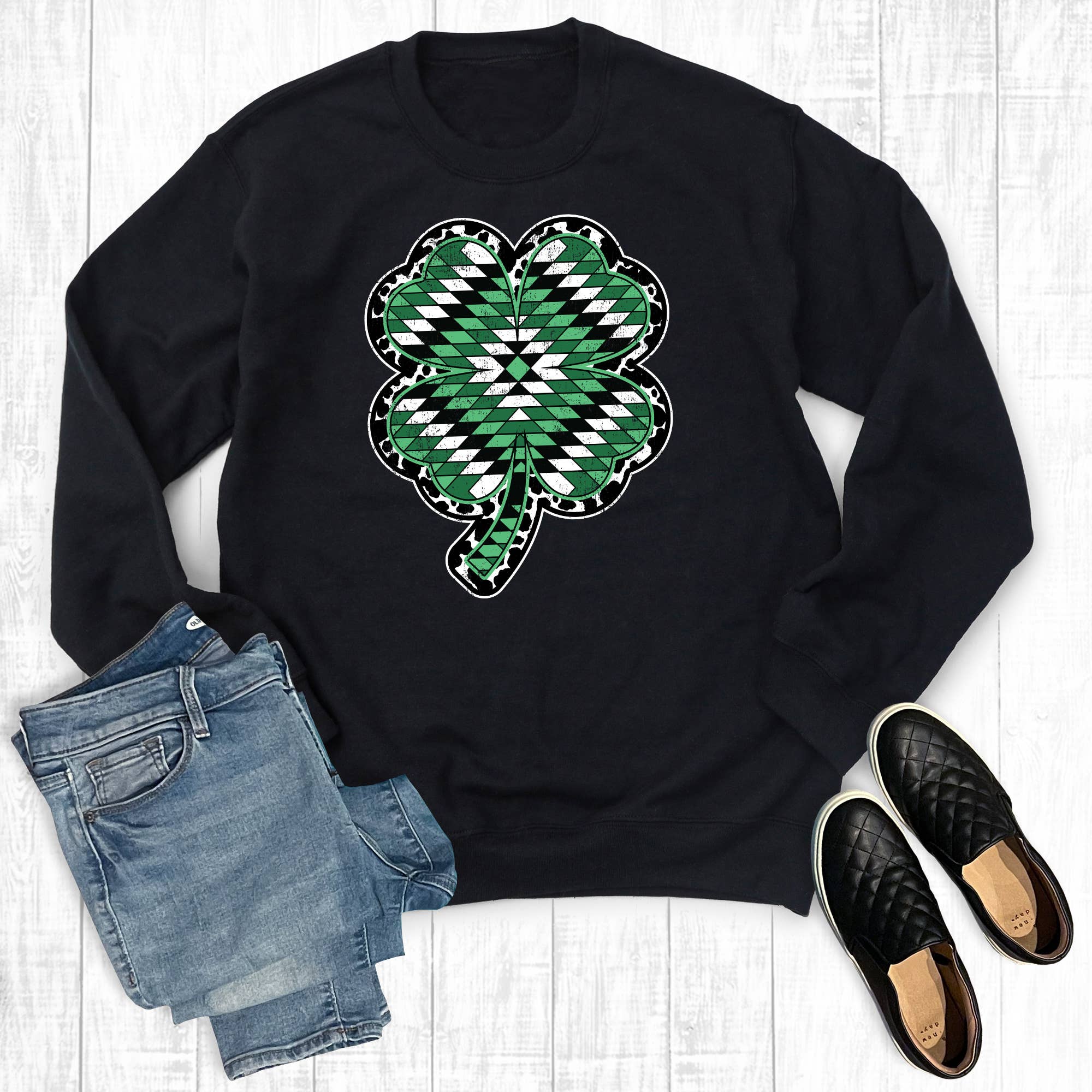 Aztec Cowhide St. Patrick's Day Shamrock Sweatshirt T-Shirts, Hoodie | PodTeesHub.com