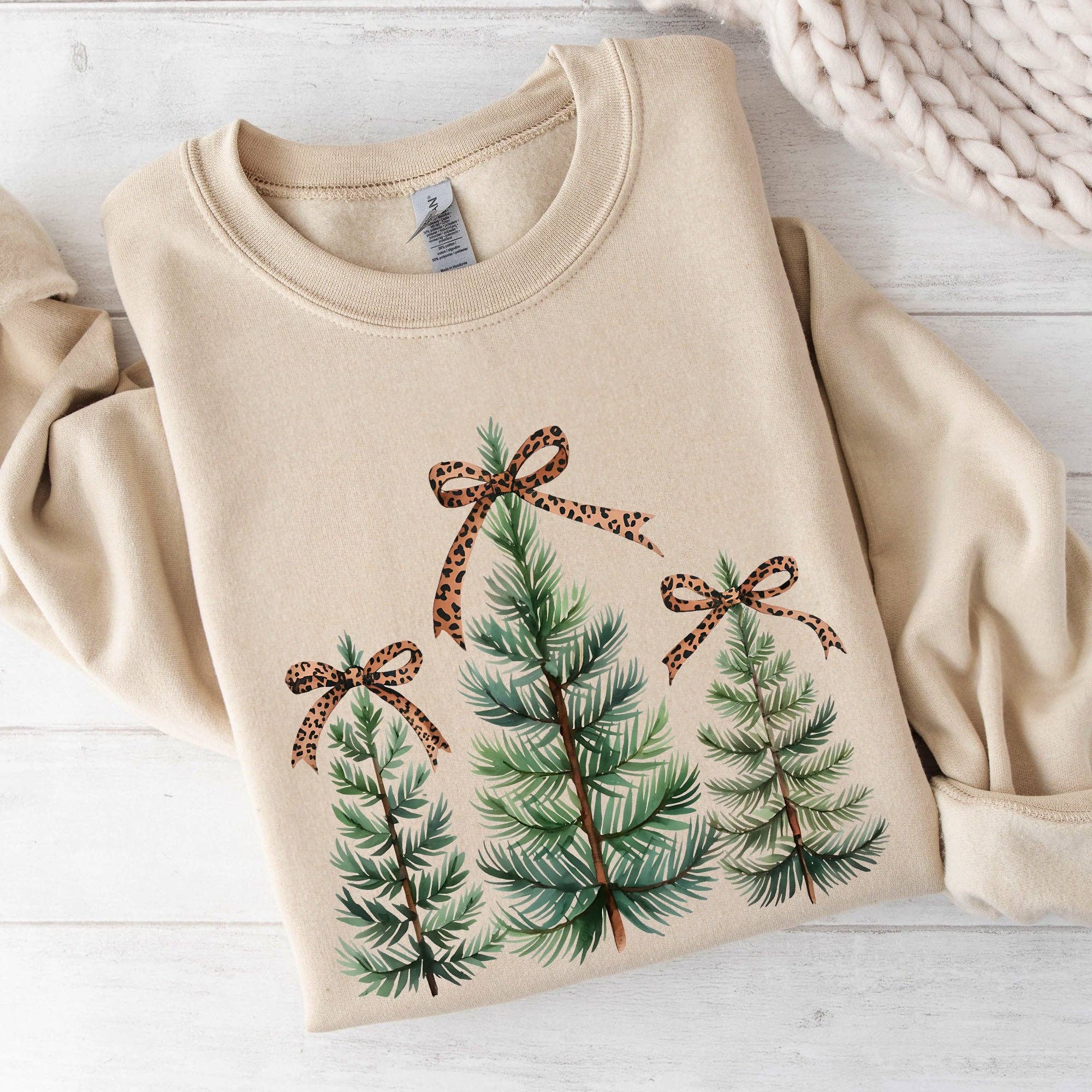 Christmas Trees, Leopard Print Bow, Minimalist Sweatshirt T-Shirts, Hoodie | PodTeesHub.com