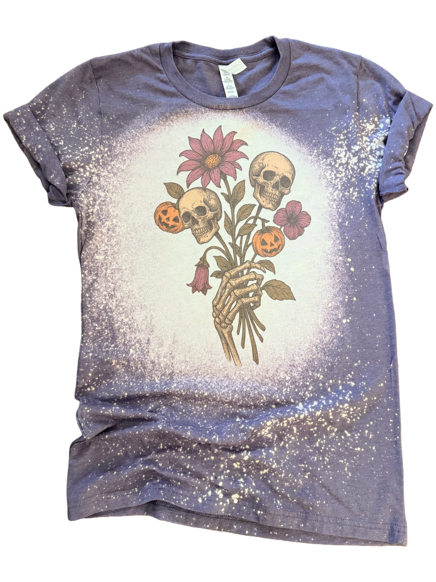 Skull Bouquet – Halloween Floral Bleached Tee Hoodie, Sweatshirt | PodTeesHub.com