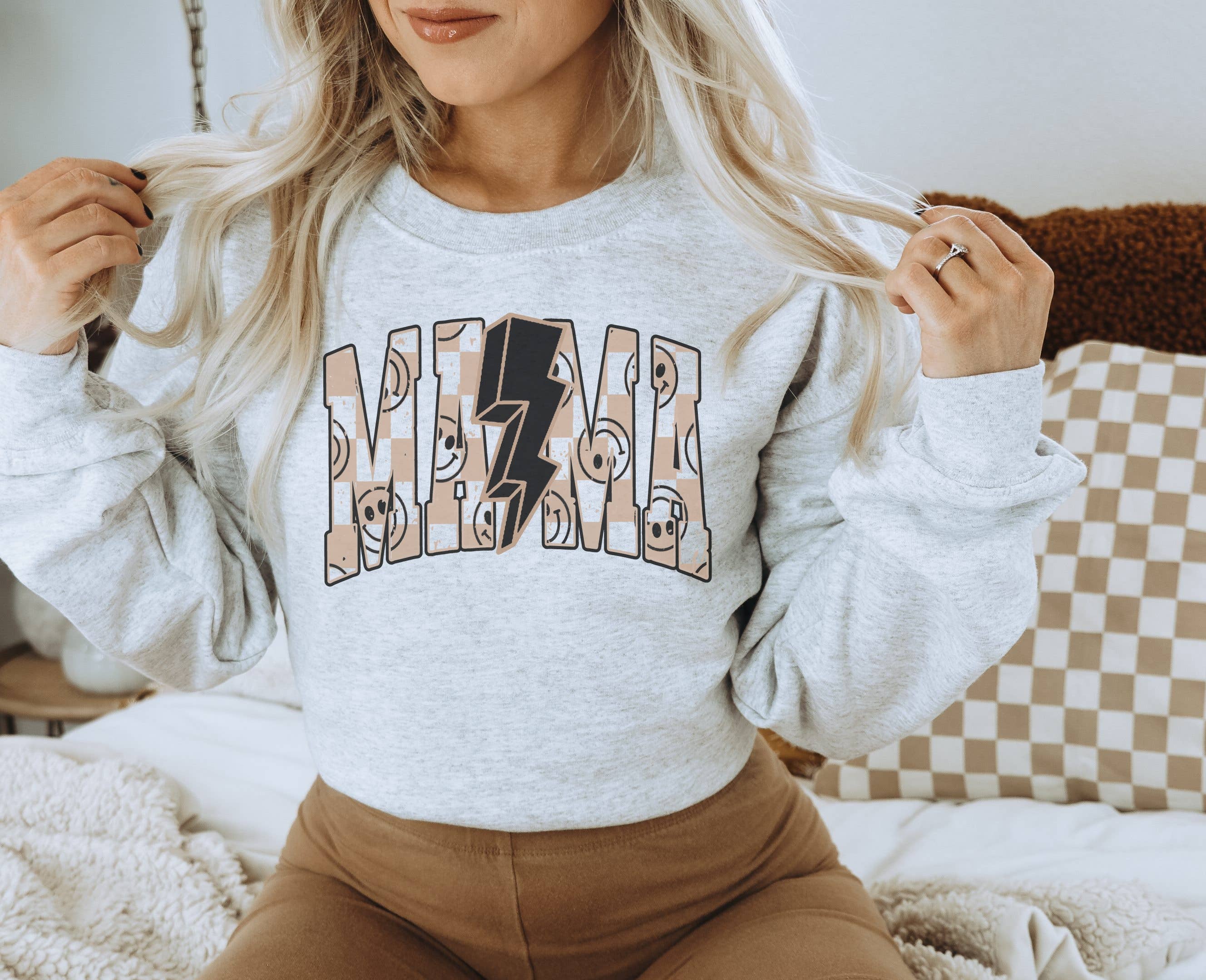 Mama Block Happy Face Crew Neck Sweatshirt T-Shirts, Hoodie | PodTeesHub.com