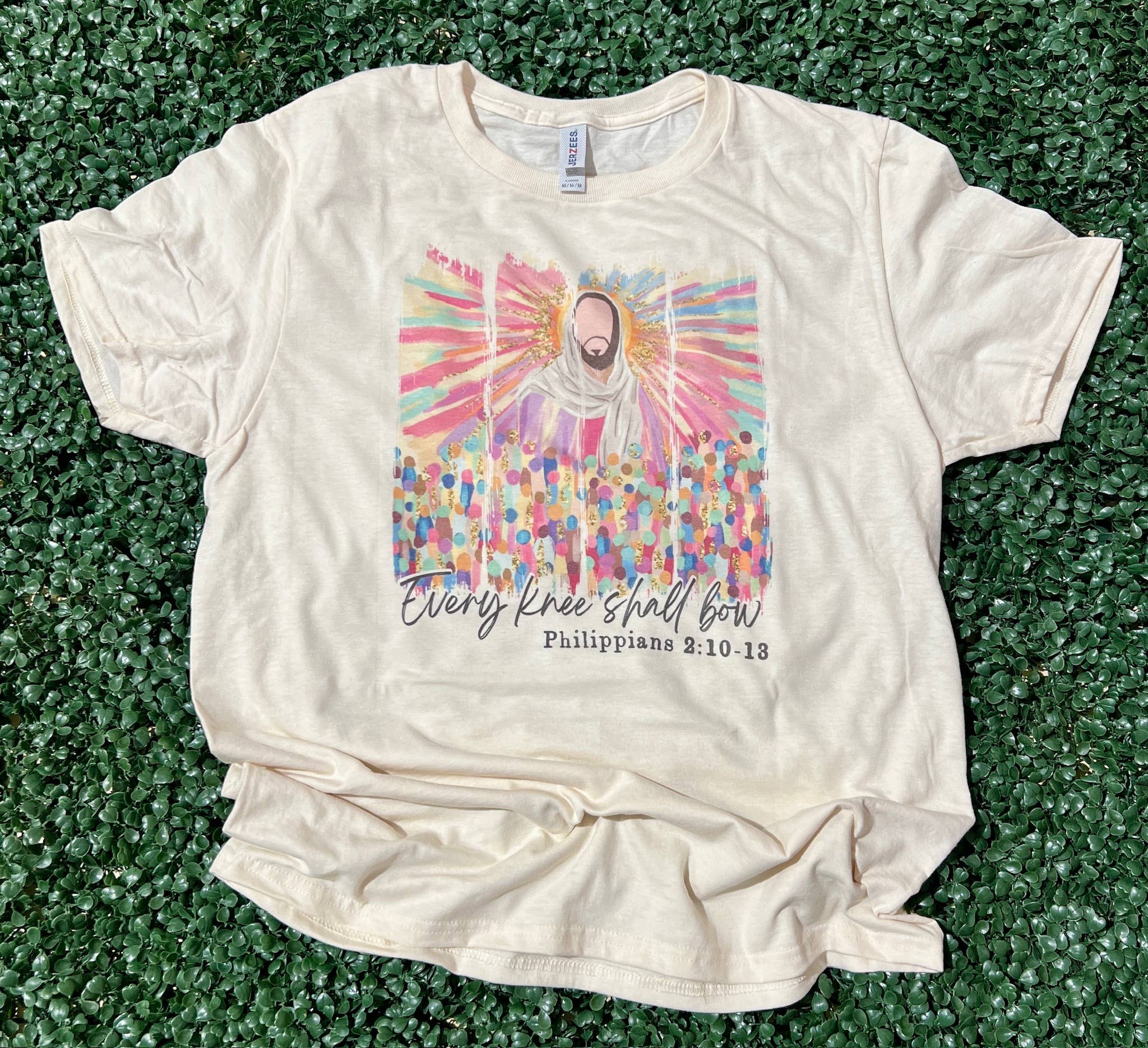 Every Knee Shall Bow Watercolor On Cream Tee Hoodie, Sweatshirt | PodTeesHub.com