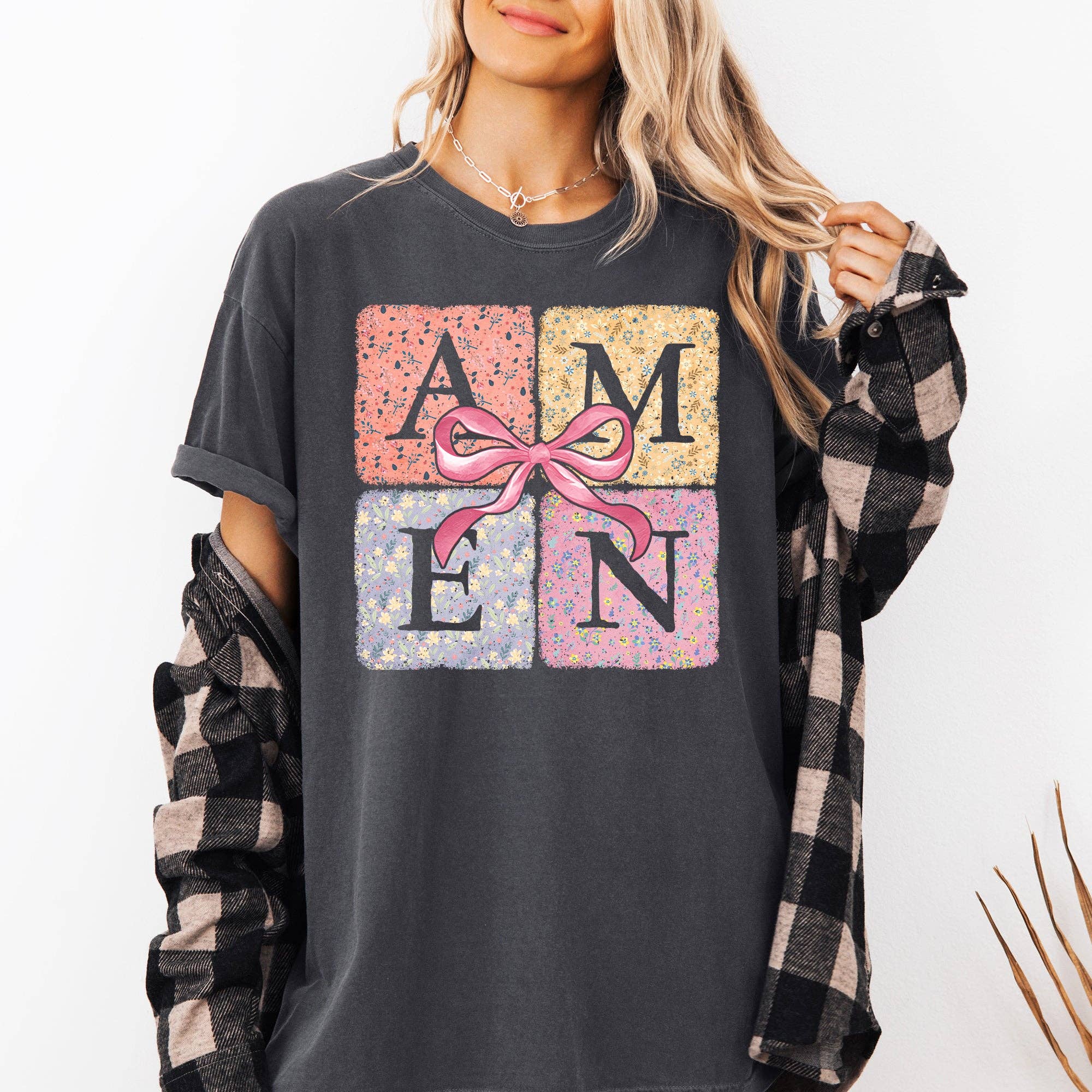 Colorful, Floral, Amen, Ribbon Christian, Jesus Faith Tshirt Hoodie, Sweatshirt | PodTeesHub.com