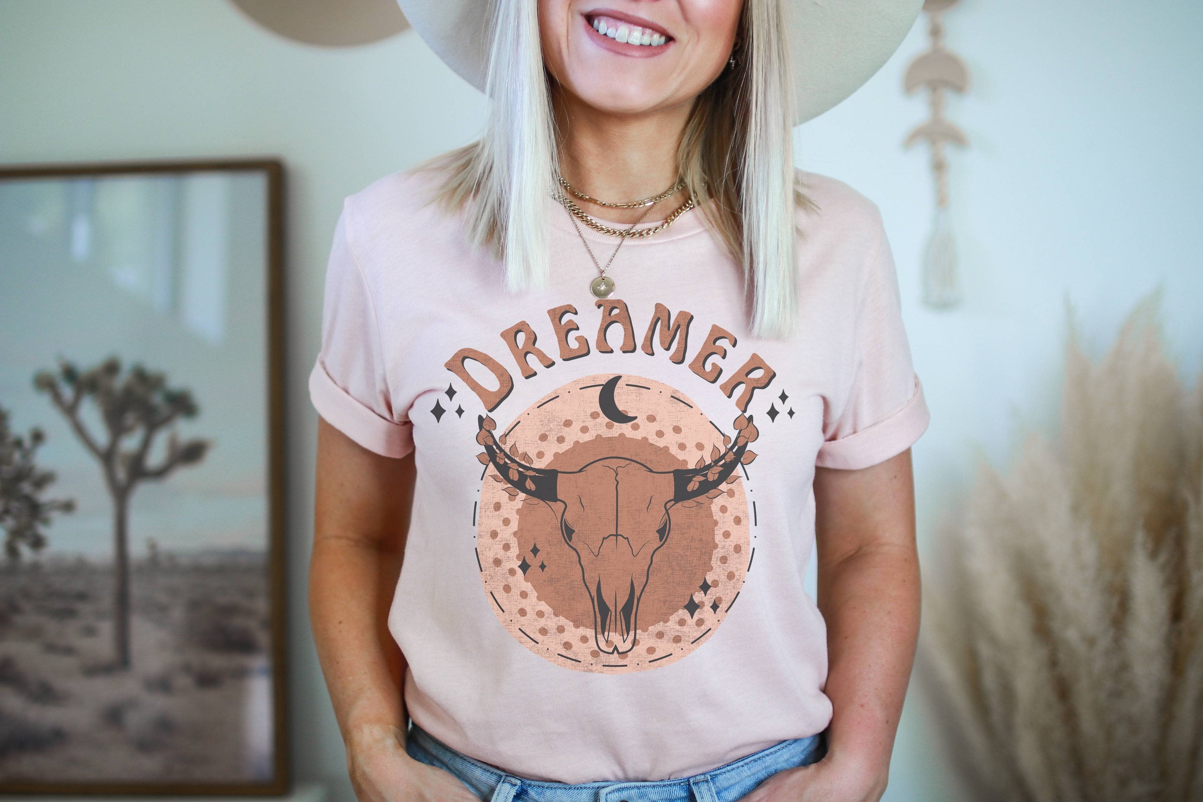 Dreamer Moon Skull Women's Graphic Tee Western Tees Hoodie, Sweatshirt | PodTeesHub.com