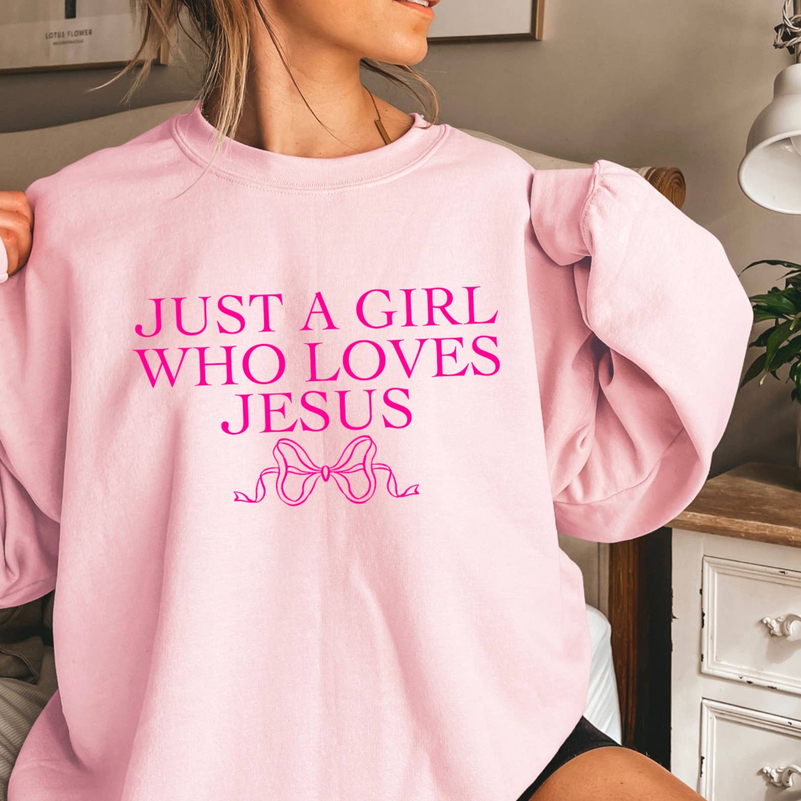 Just A Girl Who Loves Jesus Christian Graphic Sweatshirt T-Shirts, Hoodie | PodTeesHub.com