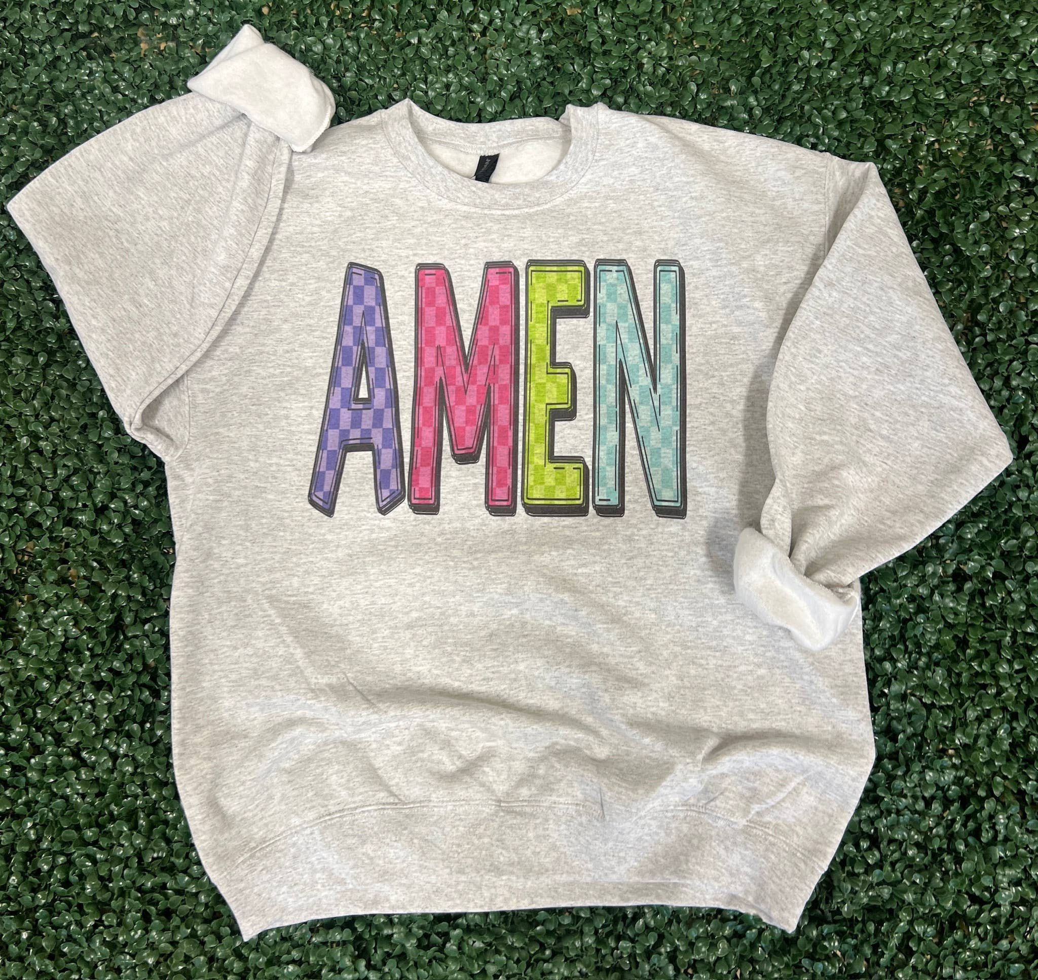 Bright Colored Amen Sweatshirt On Ash Gray T-Shirts, Hoodie | PodTeesHub.com