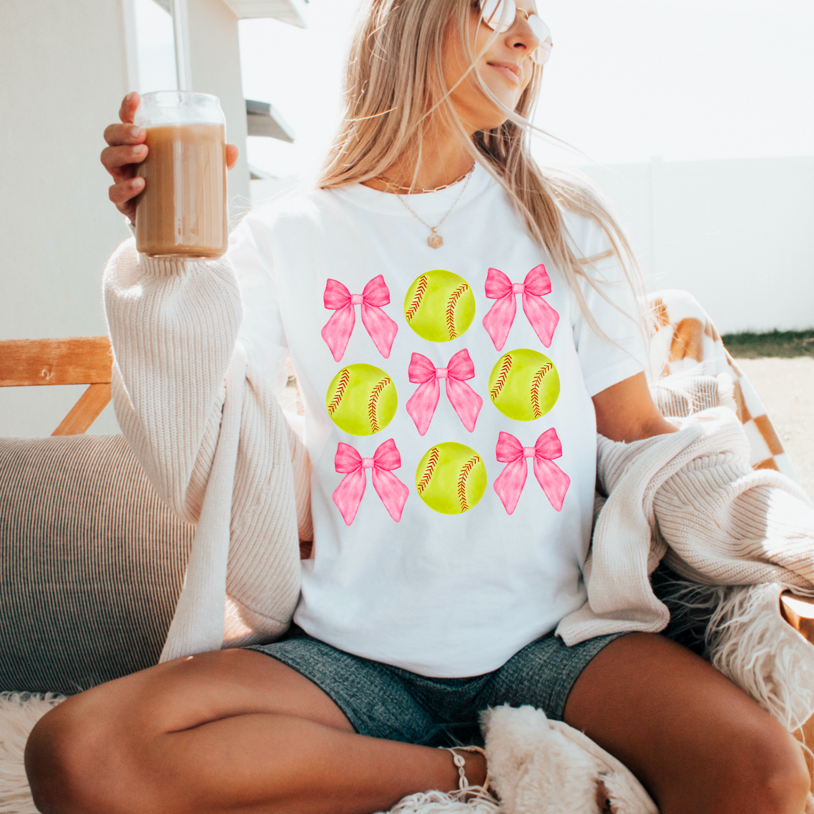 Softball Coquette Bow Comfort Color Graphic Tee Hoodie, Sweatshirt | PodTeesHub.com