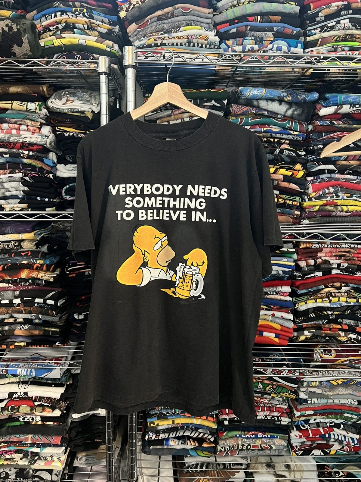 The Simpsons 90s Homer Everybody Need Something To Believe In Tee Hoodie, Sweatshirt | PodTeesHub.com