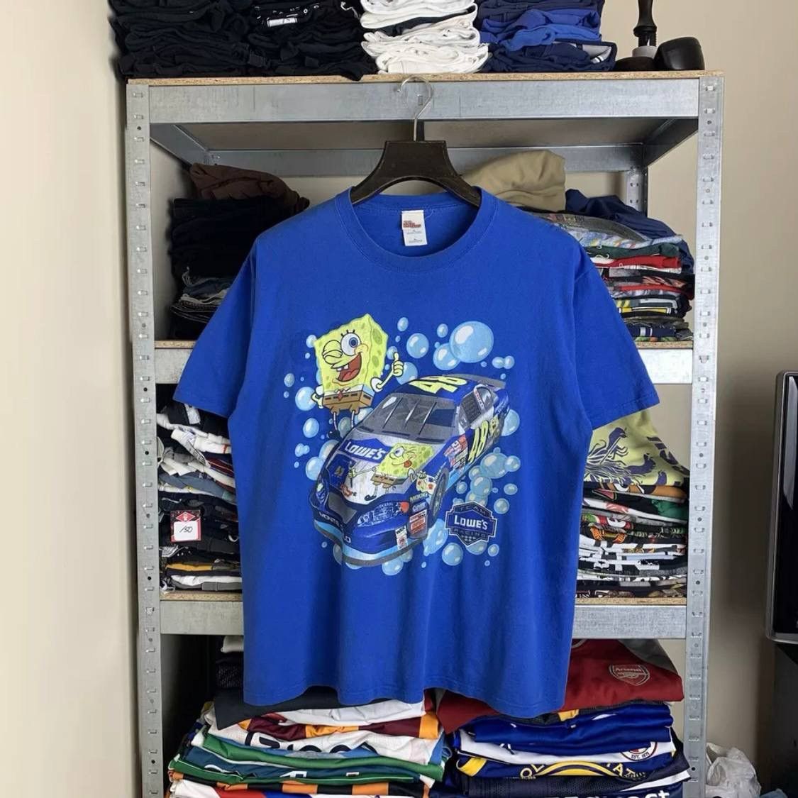 Rare Spongebob Nascar Tee Aop Promo 00s Jimmy Vintage Hoodie, Sweatshirt | PodTeesHub.com