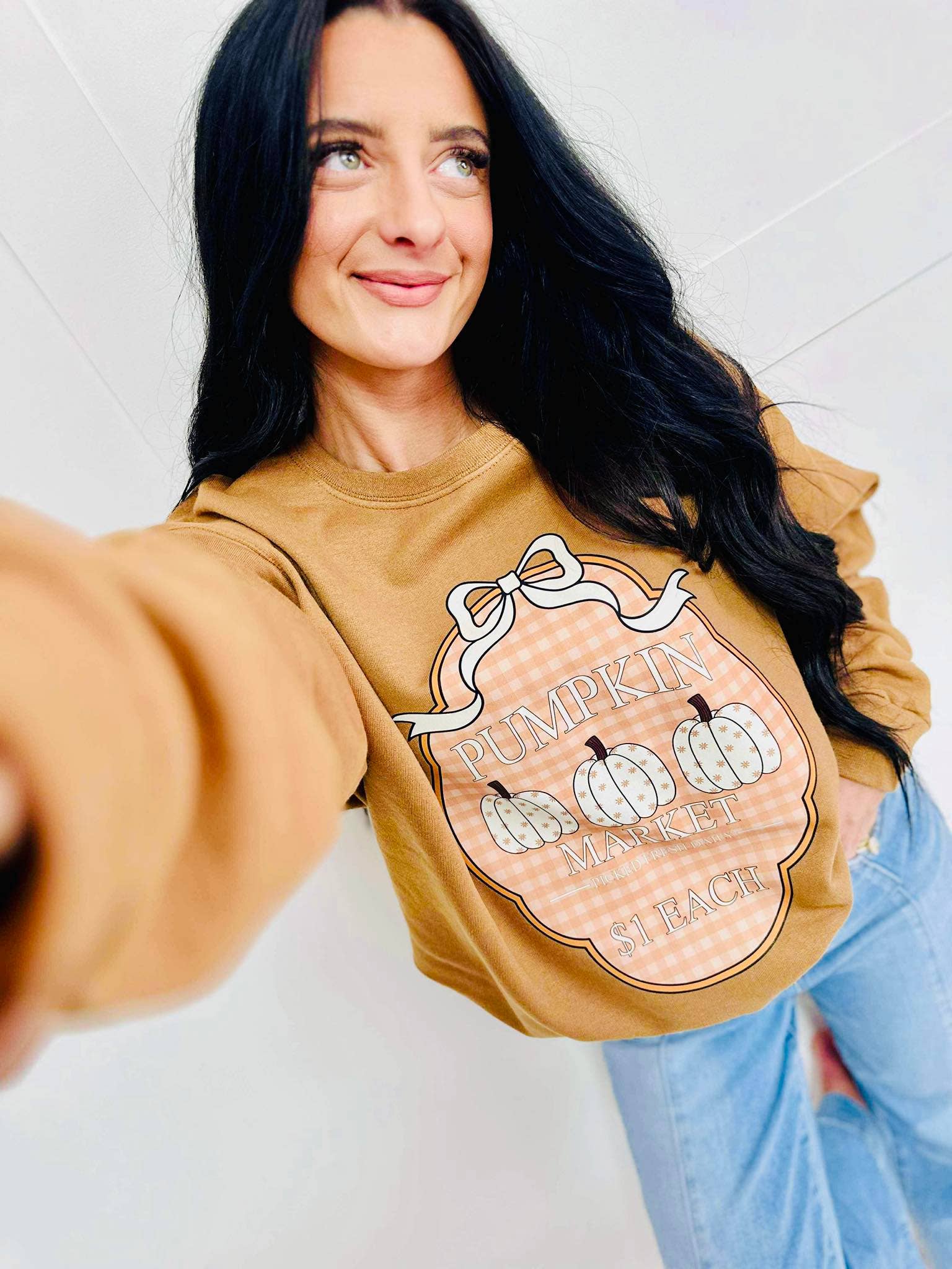 Gingham Bow Pumpkin Market Frame Graphic Sweatshirt T-Shirts, Hoodie | PodTeesHub.com