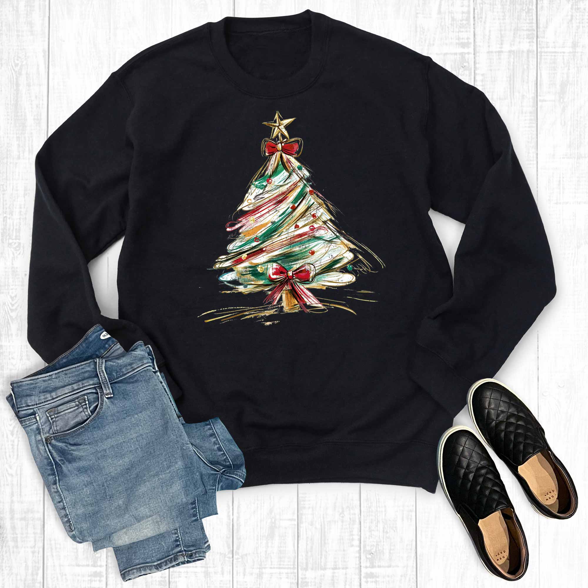 Retro Glittery Christmas Tree Sweatshirt T-Shirts, Hoodie | PodTeesHub.com