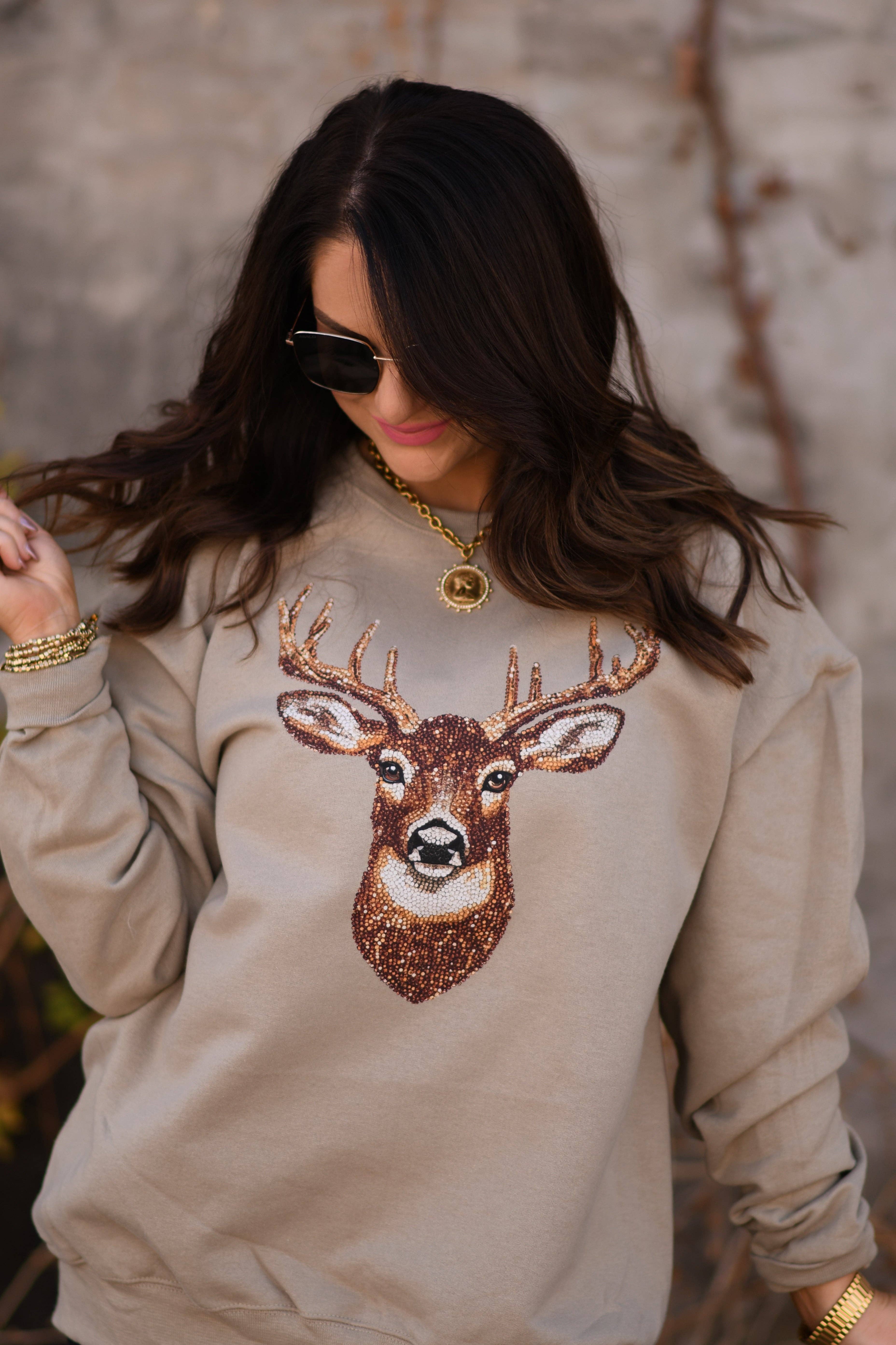 Faux Rhinestone Deer Sweatshirt T-Shirts, Hoodie | PodTeesHub.com