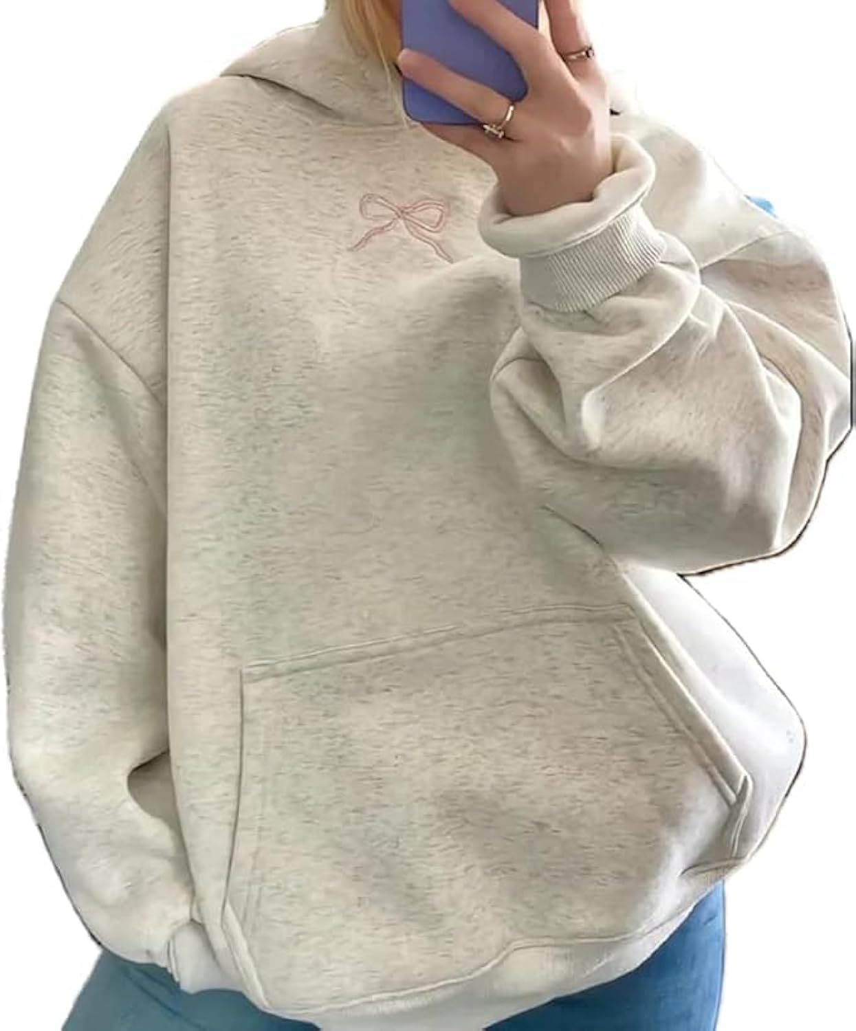 Hoodies for Teen Girls Long Sleeve Cute Sweatshirts Hooded Embroideried Bow Sweatshirt Preppy Clothes Fall Winter