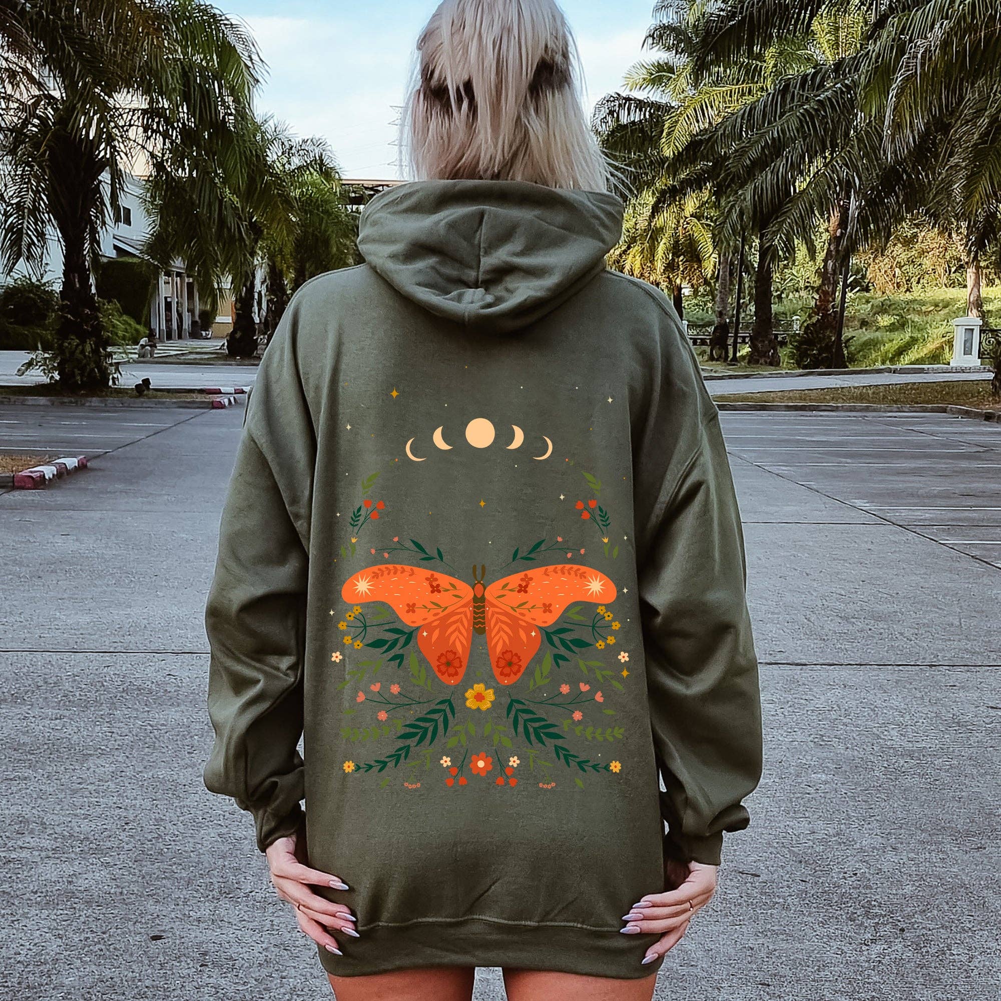 Celestial Garden Tale, Moth, Moon, and Flowers Hoodie T-Shirts, Sweatshirt | PodTeesHub.com