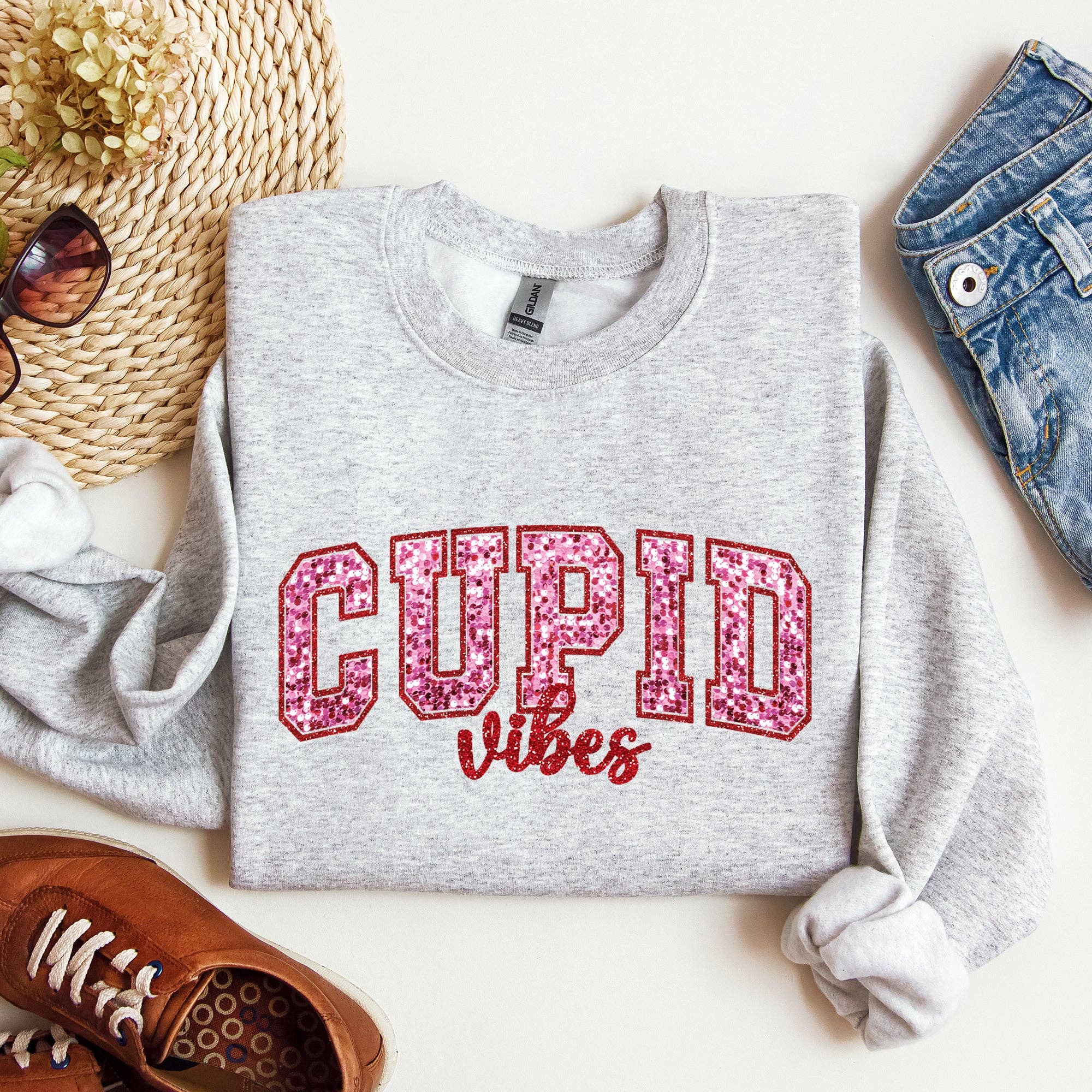 Cupid Vibes, Collegiate, Love, Sweatshirt, Valentine's Day T-Shirts, Hoodie | PodTeesHub.com