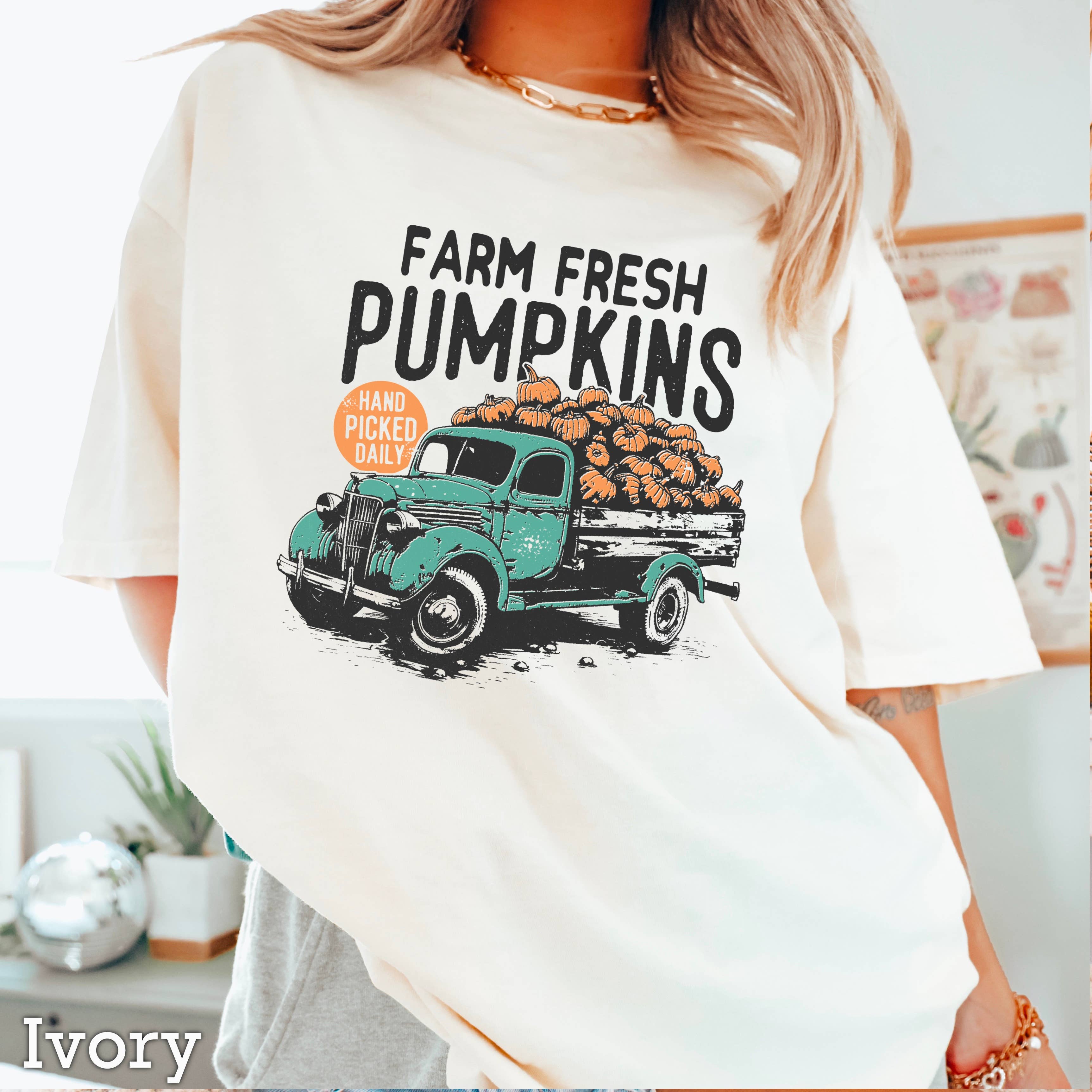 Farm Fresh Pumpkins Fall Graphic Shirt | Comfort Color Hoodie, Sweatshirt | PodTeesHub.com