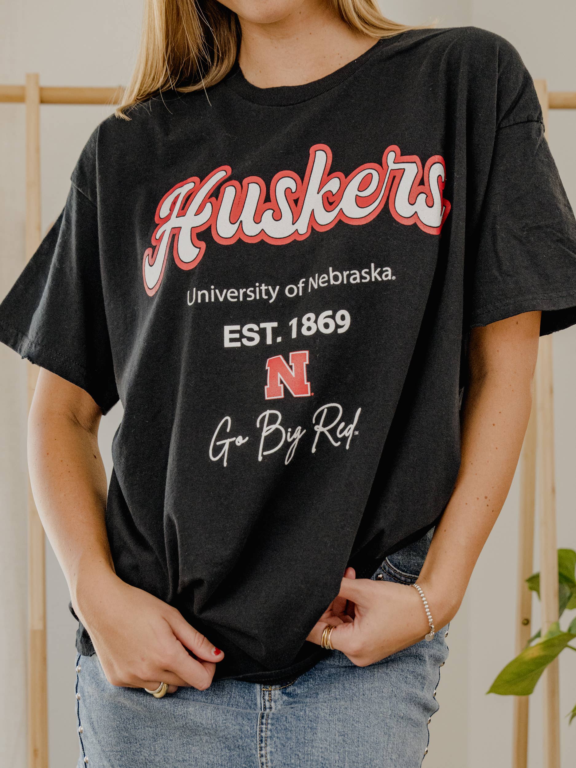Nebraska Corn Huskers Letterman Black Thrifted Tee Hoodie, Sweatshirt | PodTeesHub.com
