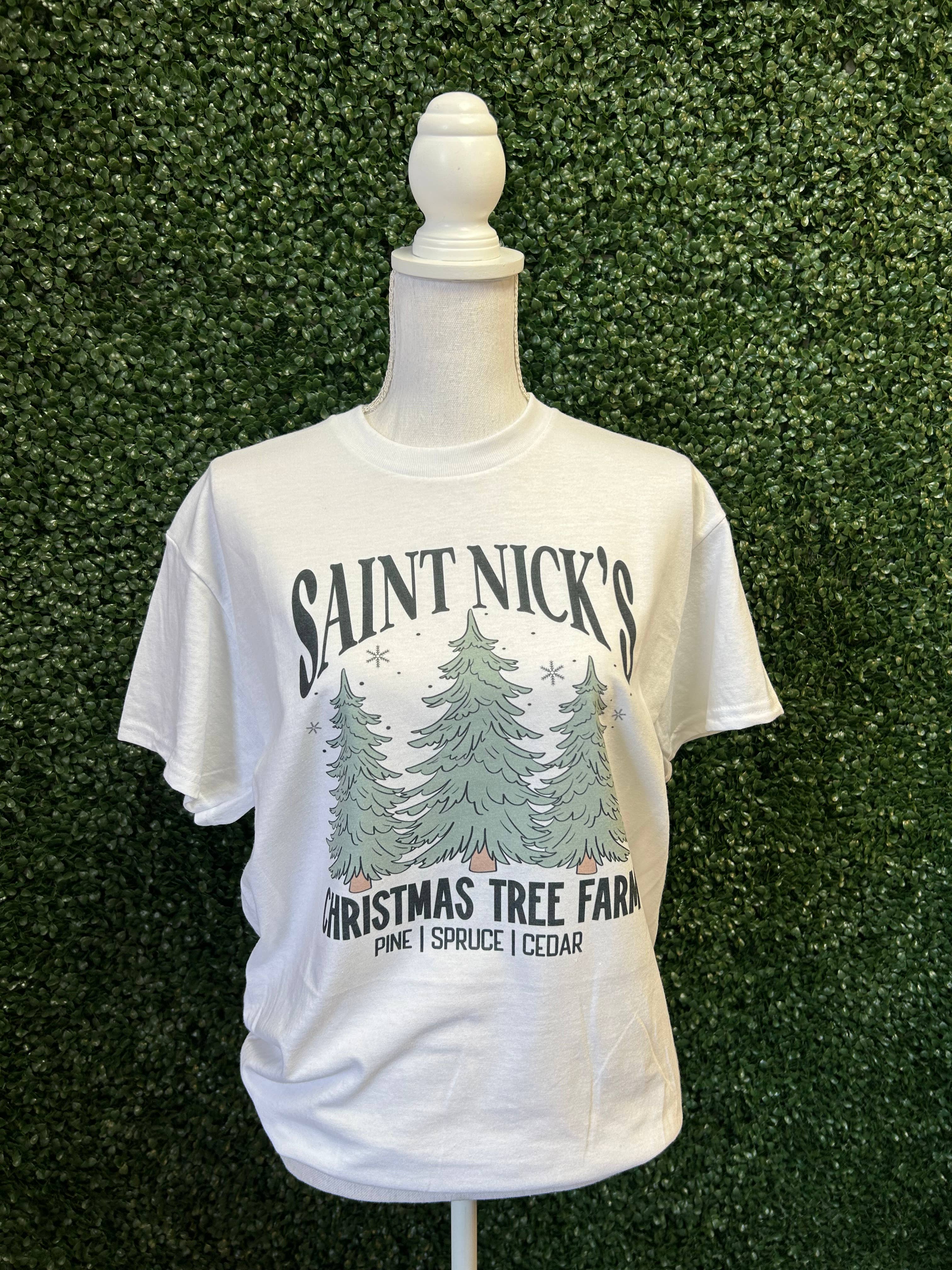 Saint Nick’S Christmas Tree Farm On White Tee Hoodie, Sweatshirt | PodTeesHub.com