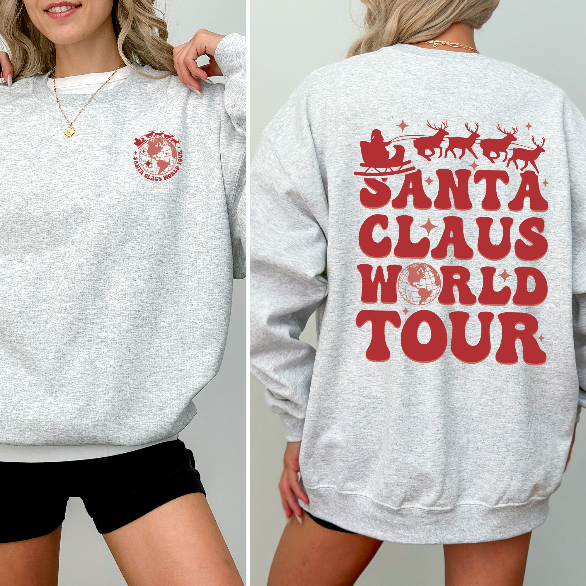 Santa Claus World Tour, Front and Back Christmas Sweatshirt T-Shirts, Hoodie | PodTeesHub.com