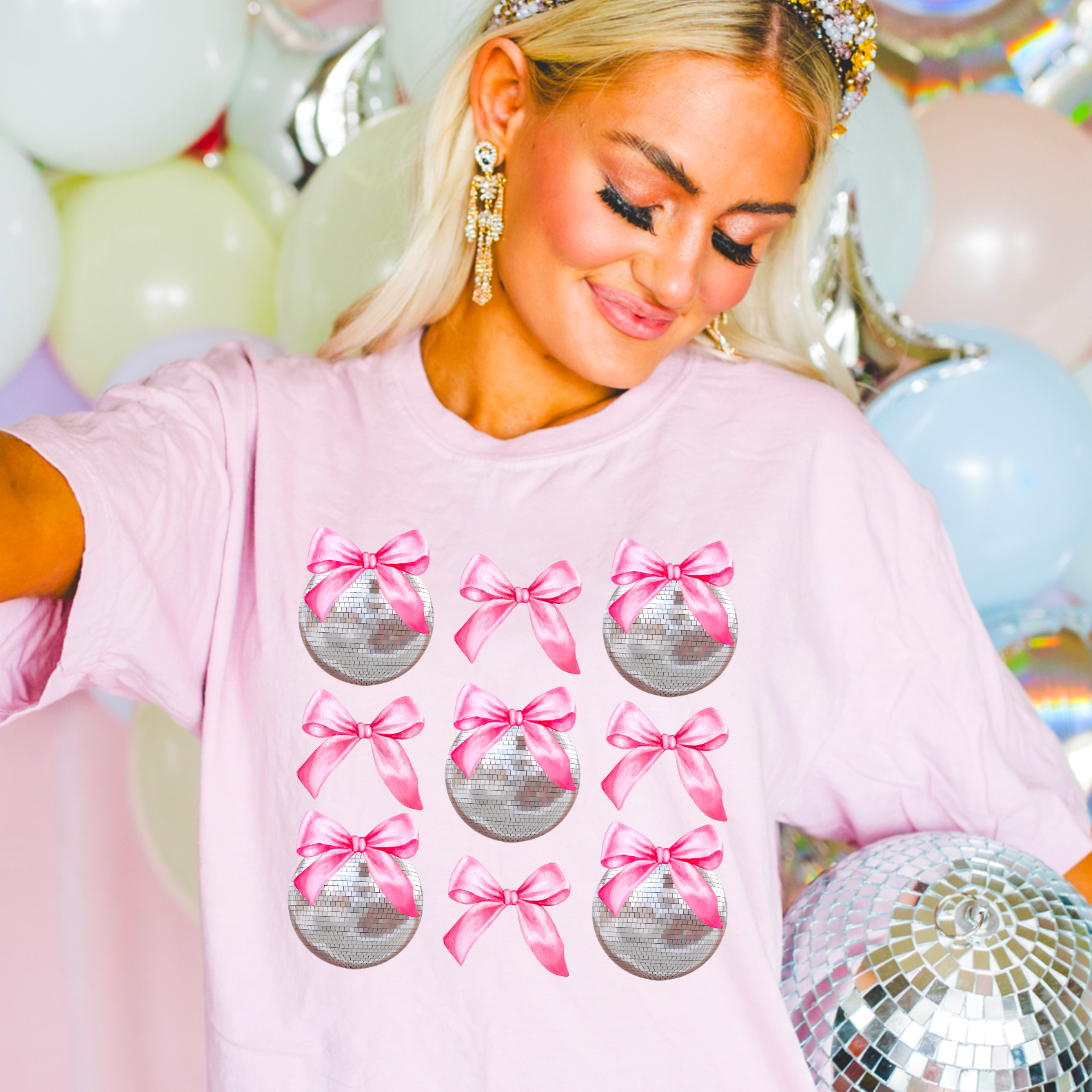 Coquette Disco Ball  Preppy Comfort Color Graphic Tee Hoodie, Sweatshirt | PodTeesHub.com