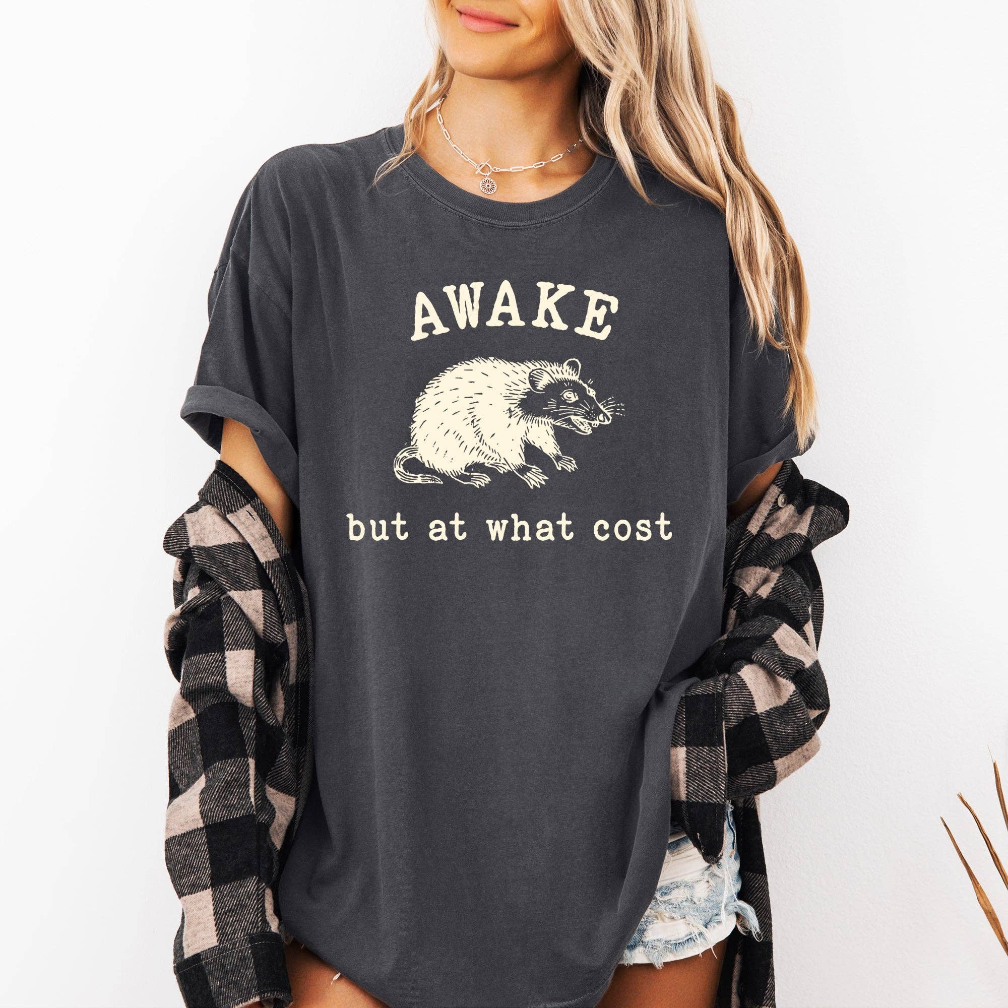 Awake, But At What Cost, Funny, Opossum, Possum Shirt Hoodie, Sweatshirt | PodTeesHub.com