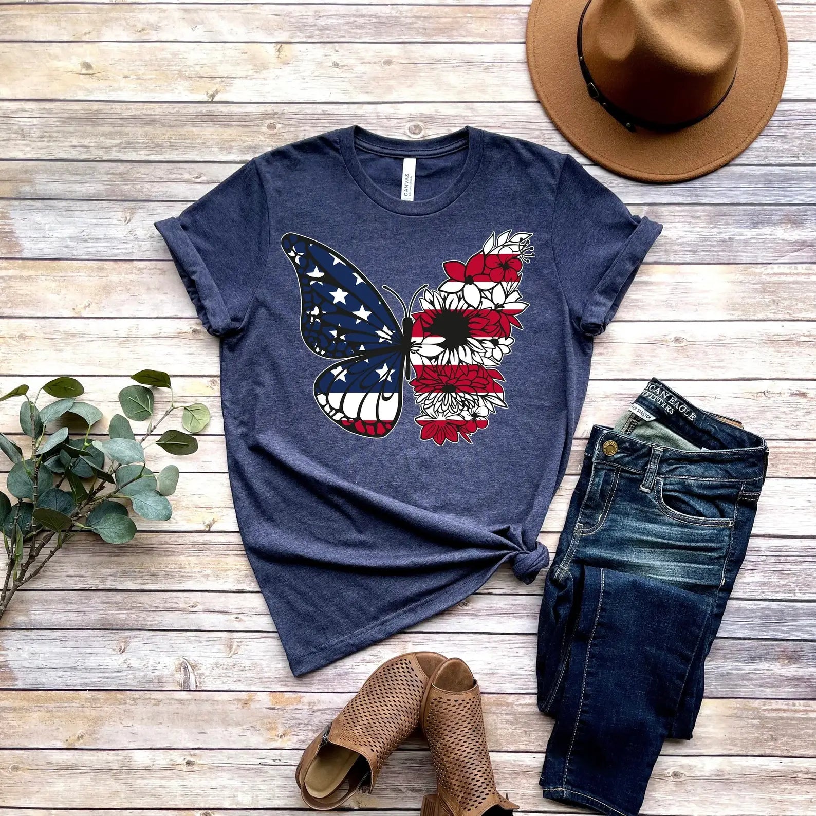 USA Floral Butterfly T-Shirt Hoodie, Sweatshirt | PodTeesHub.com