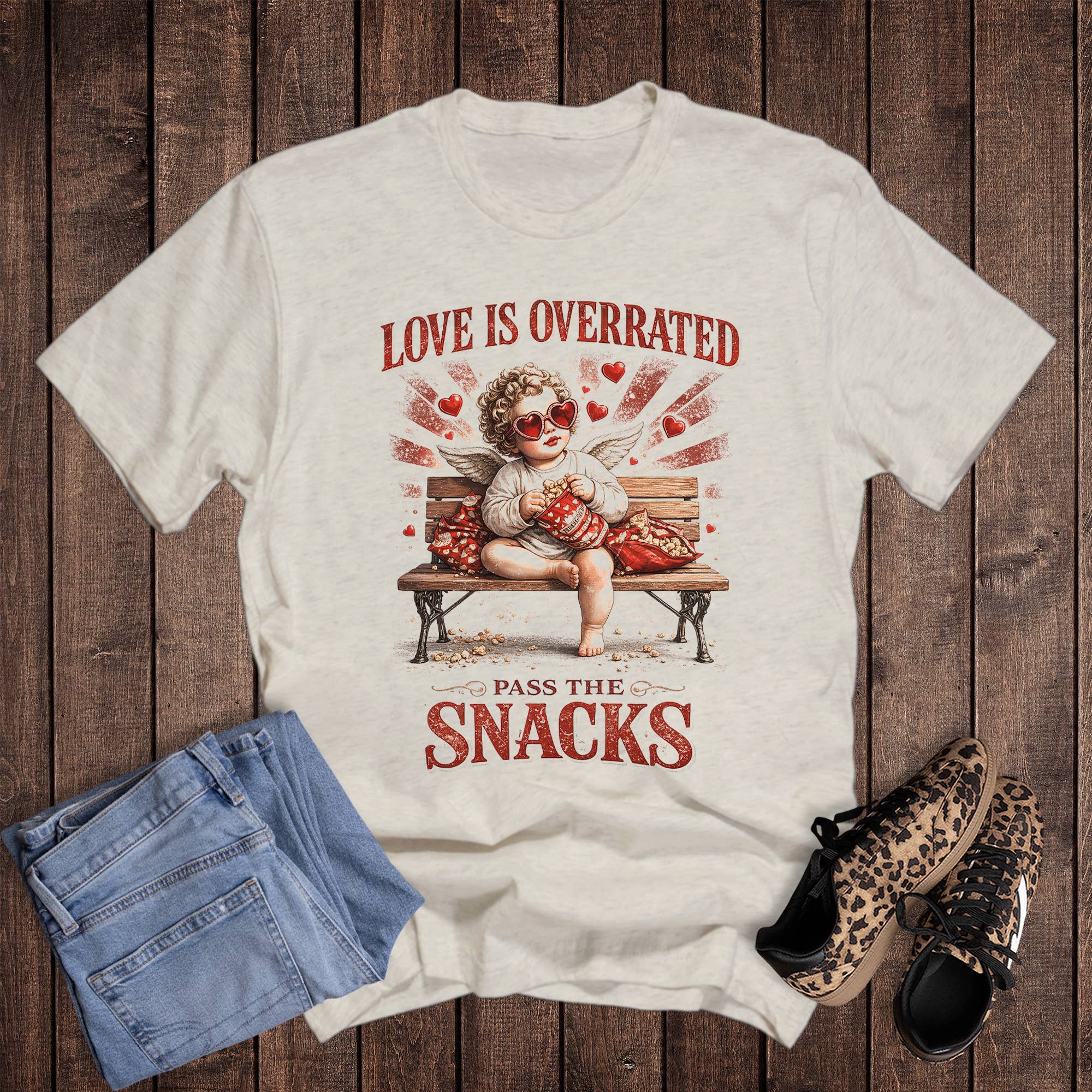 Valentine Love Overrated Pass the Snacks Graphic Tee Hoodie, Sweatshirt | PodTeesHub.com