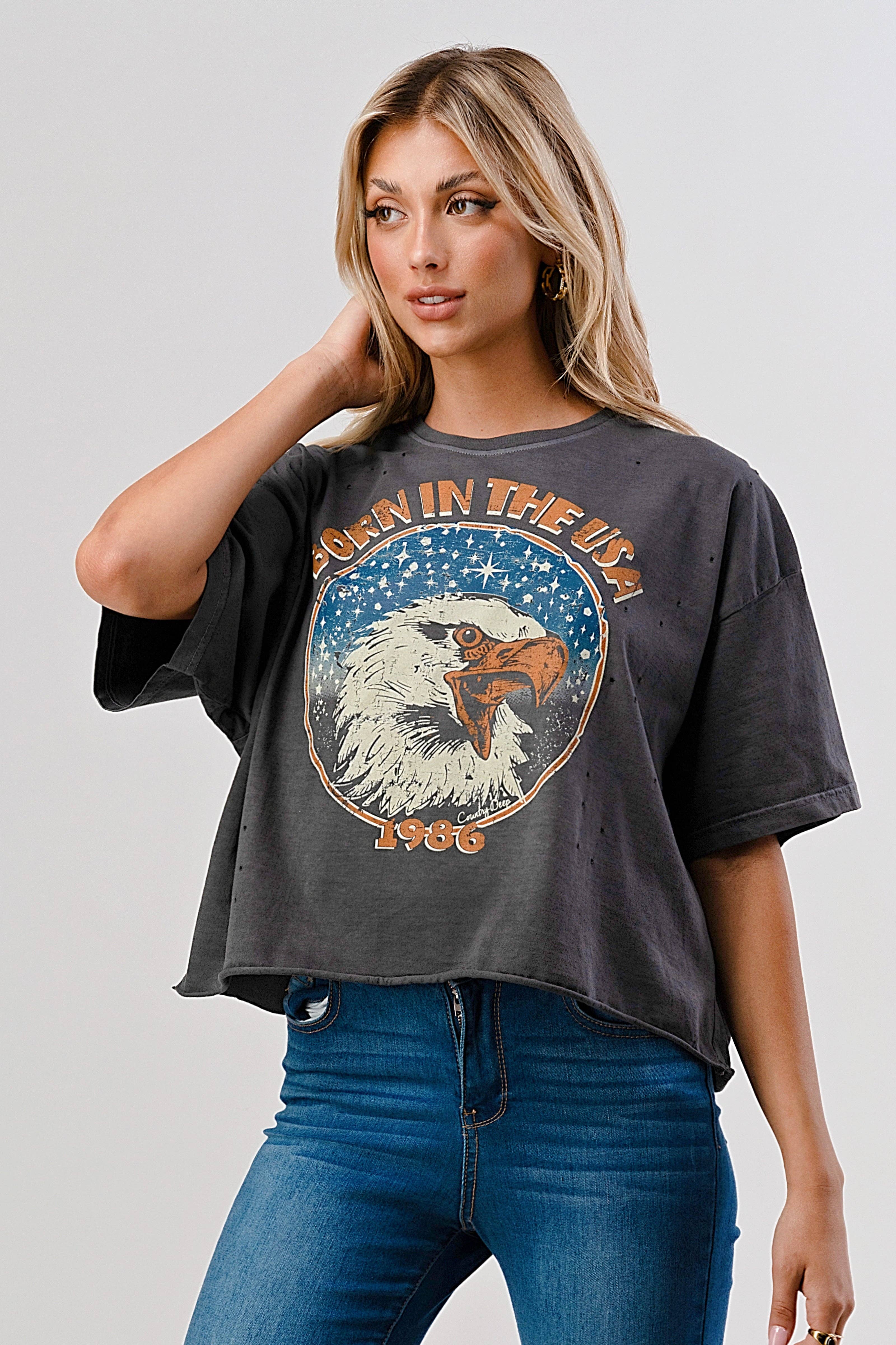 Born in the USA 1988 Oversized Distressed Cropped  T- Shirt Hoodie, Sweatshirt | PodTeesHub.com