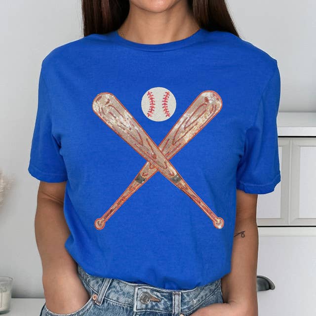 Sequin Bats and Baseball Patch Royal Everyday Tee Hoodie, Sweatshirt | PodTeesHub.com
