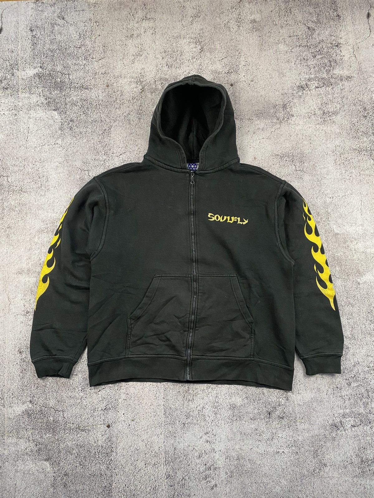 Band Tees Vintage 2005 Soulfly Fire Y2k Full Zip Metal Band Hoodie Sweatshirt | PodTeesHub.com