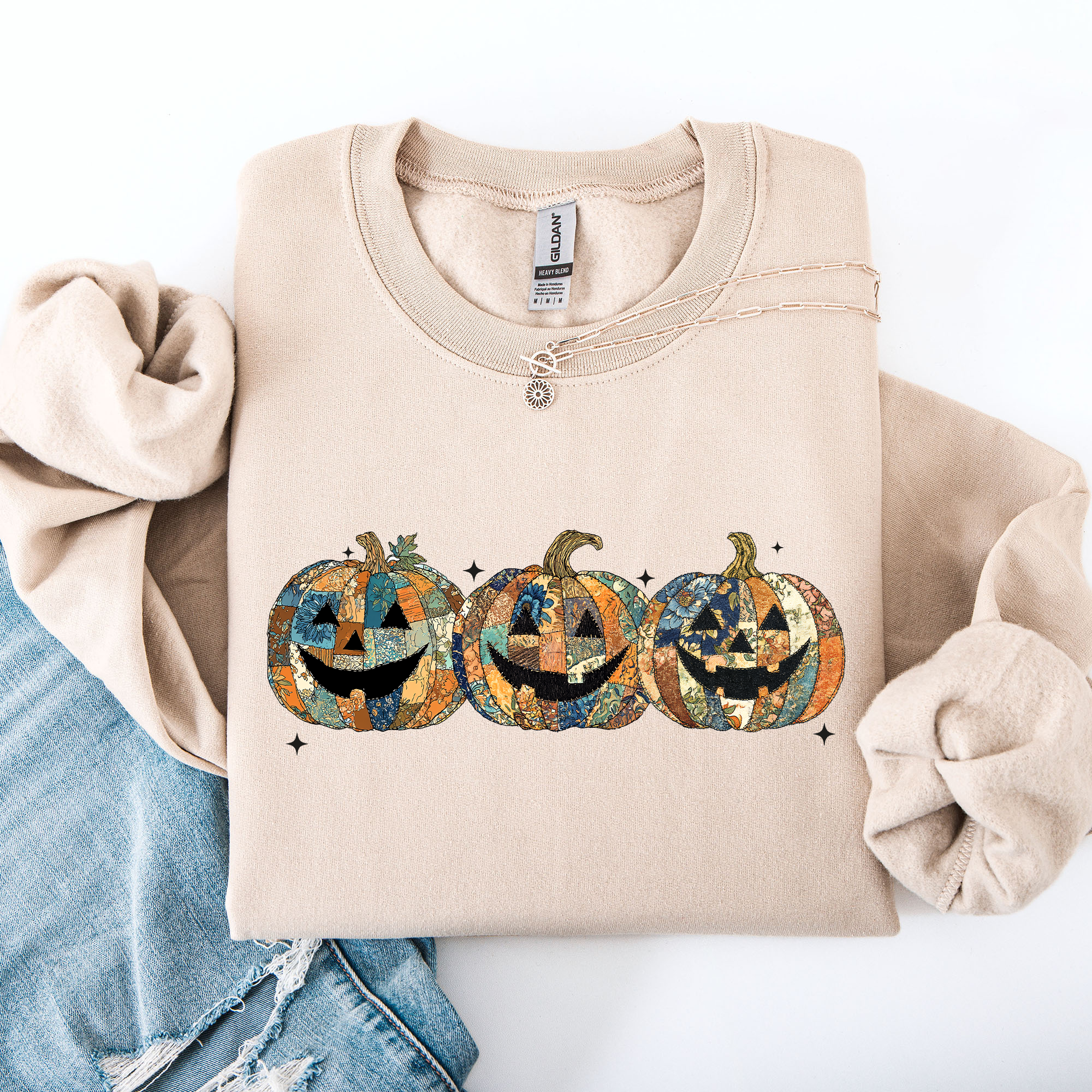 Jack O Lanterns, Faux Quilt Halloween Fall Autumn Sweatshirt T-Shirts, Hoodie | PodTeesHub.com