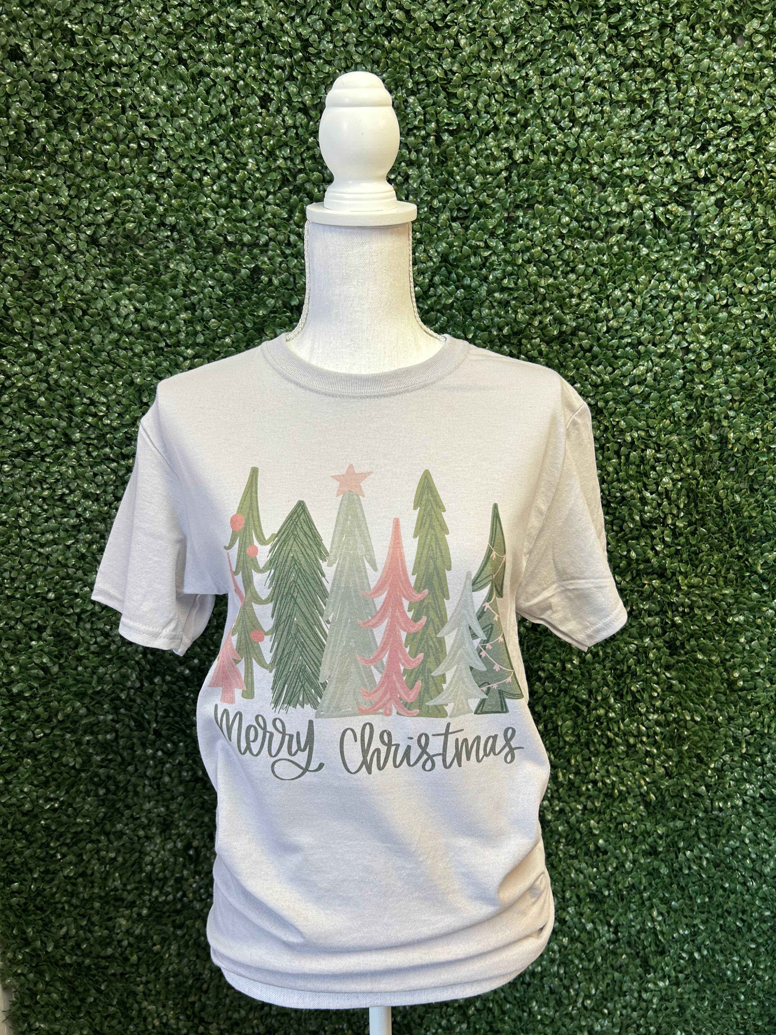 Merry Christmas Trees On Silver Tee Hoodie, Sweatshirt | PodTeesHub.com