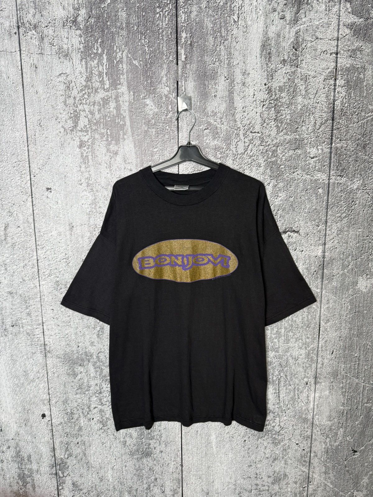 Band Tees Vintage 90s Bon Jovi Logo Black Graphic T Shirt Rock Tee Hoodie, Sweatshirt | PodTeesHub.com