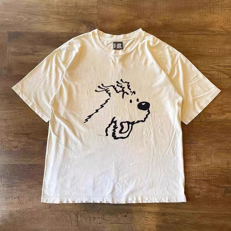 Japanese Brand White Retro Cartoon Puppy Print T Shirt Hoodie, Sweatshirt | PodTeesHub.com