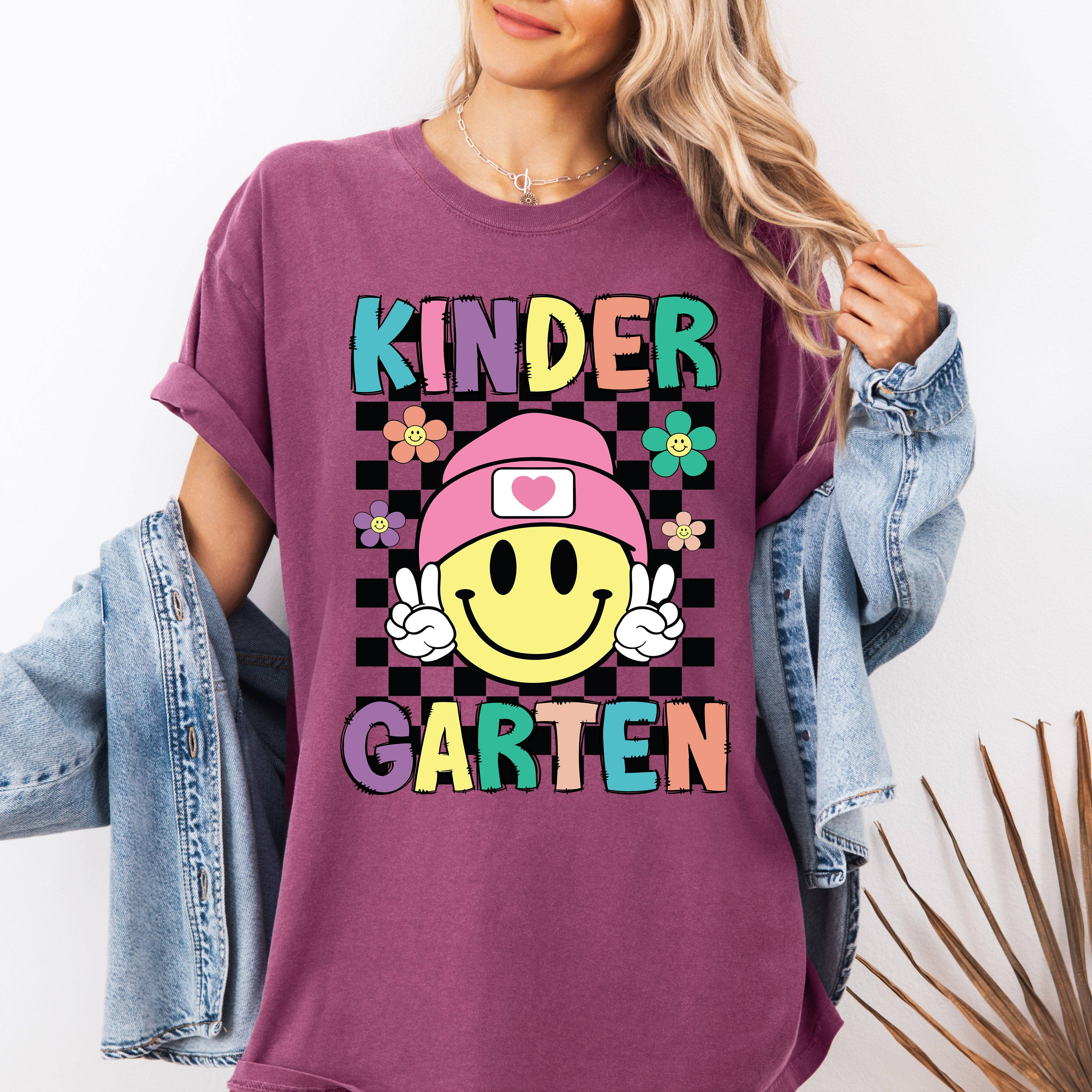 Kindergarten Smiley Face Teacher Back To School Cute T-Shirt Hoodie, Sweatshirt | PodTeesHub.com