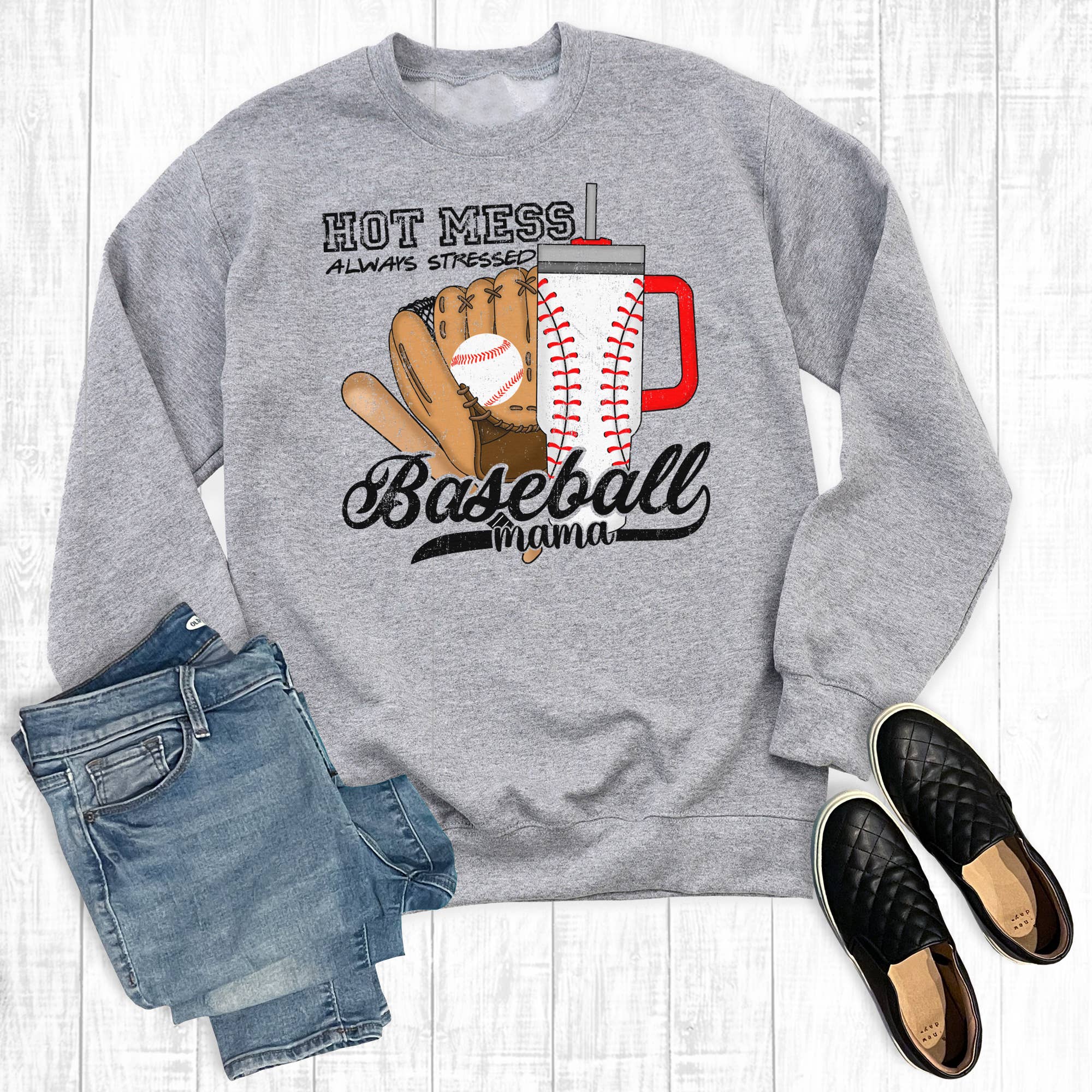 Hot Mess Always Stressed Baseball Mama Sweatshirt T-Shirts, Hoodie | PodTeesHub.com