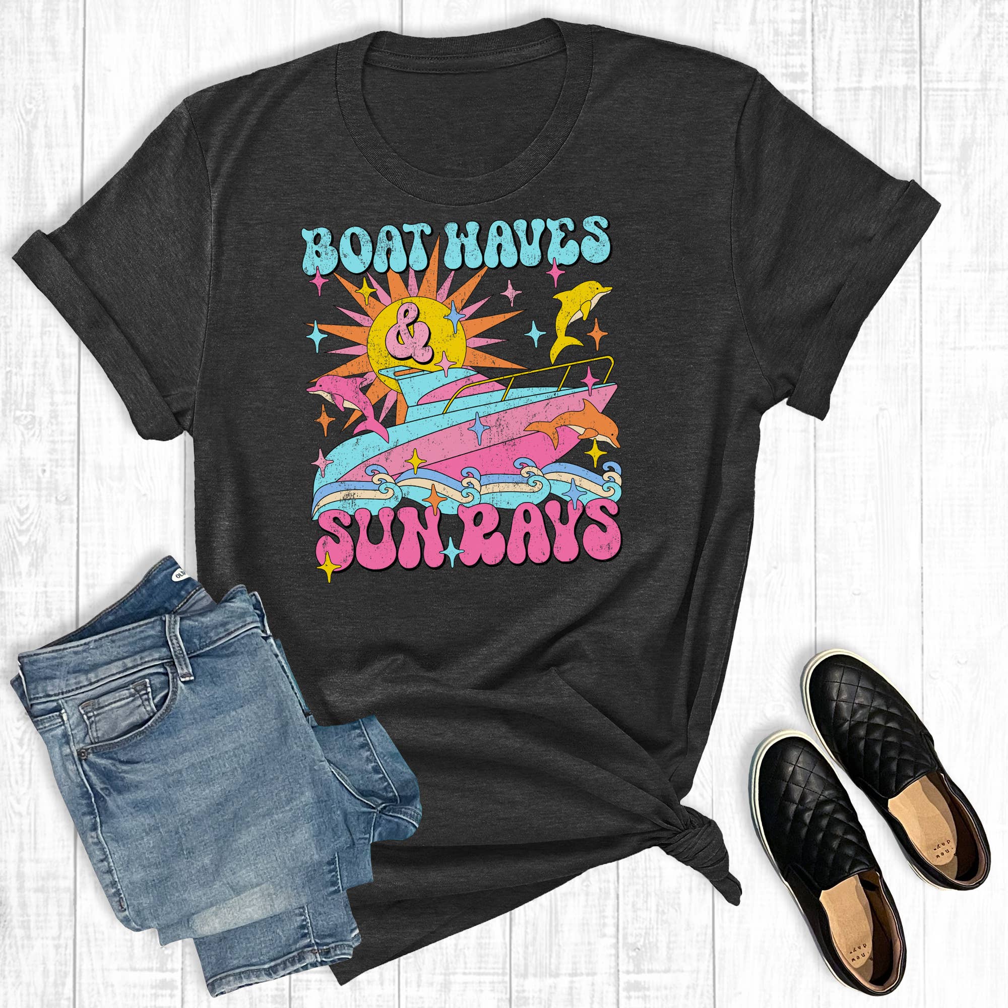 Boat Waves and Sun Rays Graphic Tee Hoodie, Sweatshirt | PodTeesHub.com