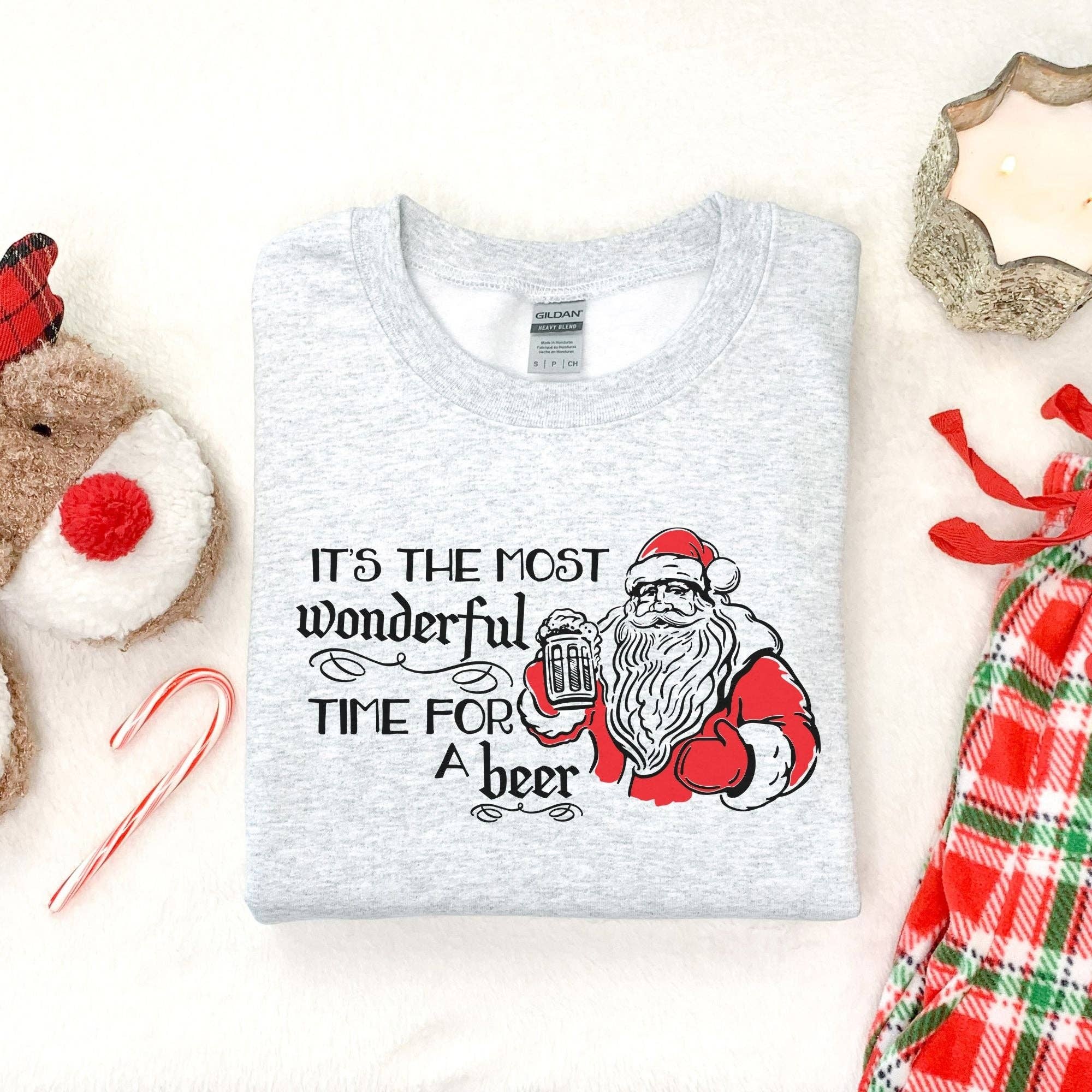 Santa Drinking Crewneck Holiday Season Hoodie Unisex Fit T-Shirts, Sweatshirt | PodTeesHub.com