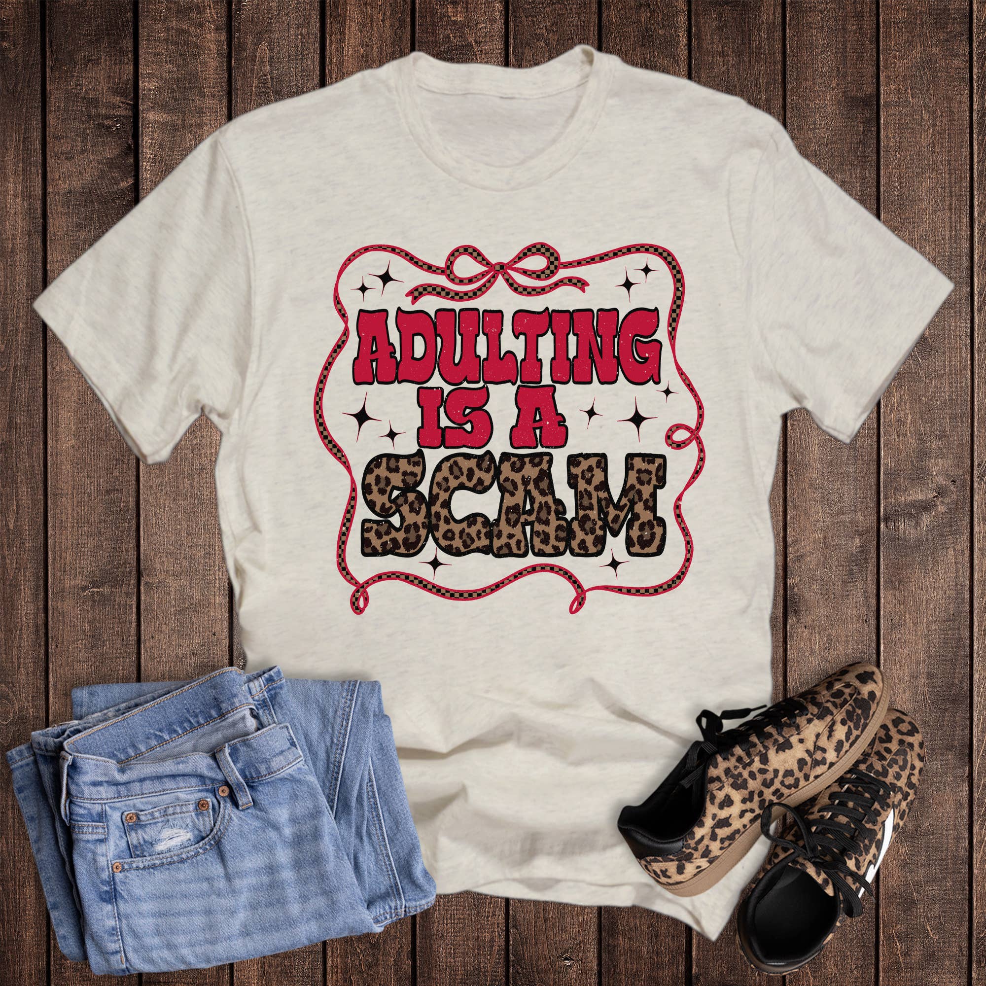 Funny Leopard Adulting Is A Scam Graphic Tee Hoodie, Sweatshirt | PodTeesHub.com