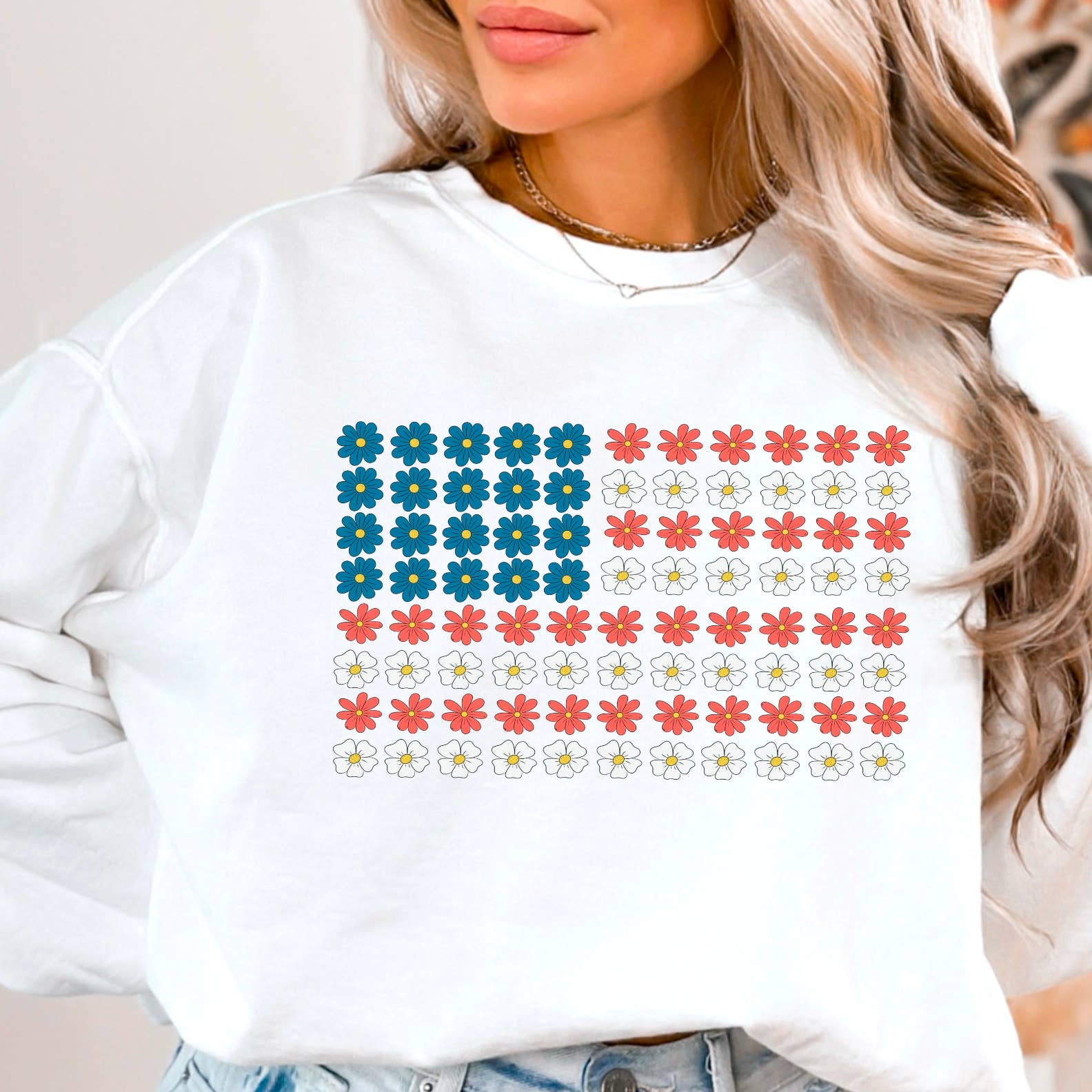 Floral American Flag | July 4th Patriotic Sweatshirt T-Shirts, Hoodie | PodTeesHub.com