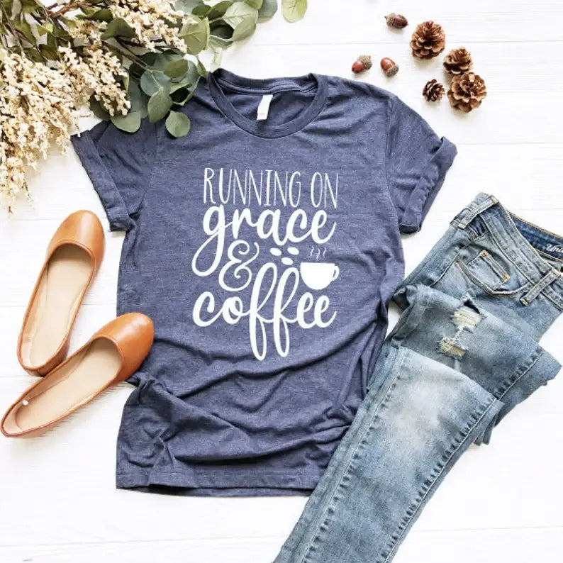 Running On Grace & Coffee T-Shirt Hoodie, Sweatshirt | PodTeesHub.com