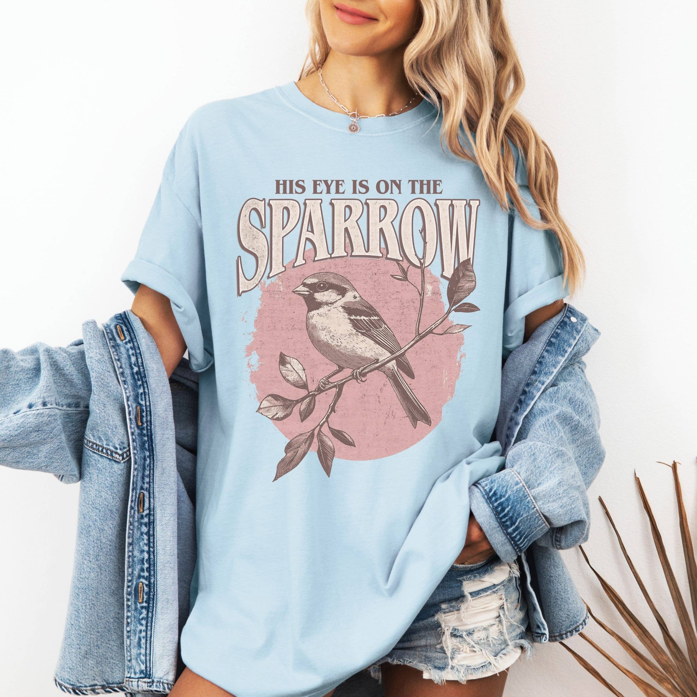 His Eye Is On the Sparrow Faith Floral Spring Graphic Tee Hoodie, Sweatshirt | PodTeesHub.com