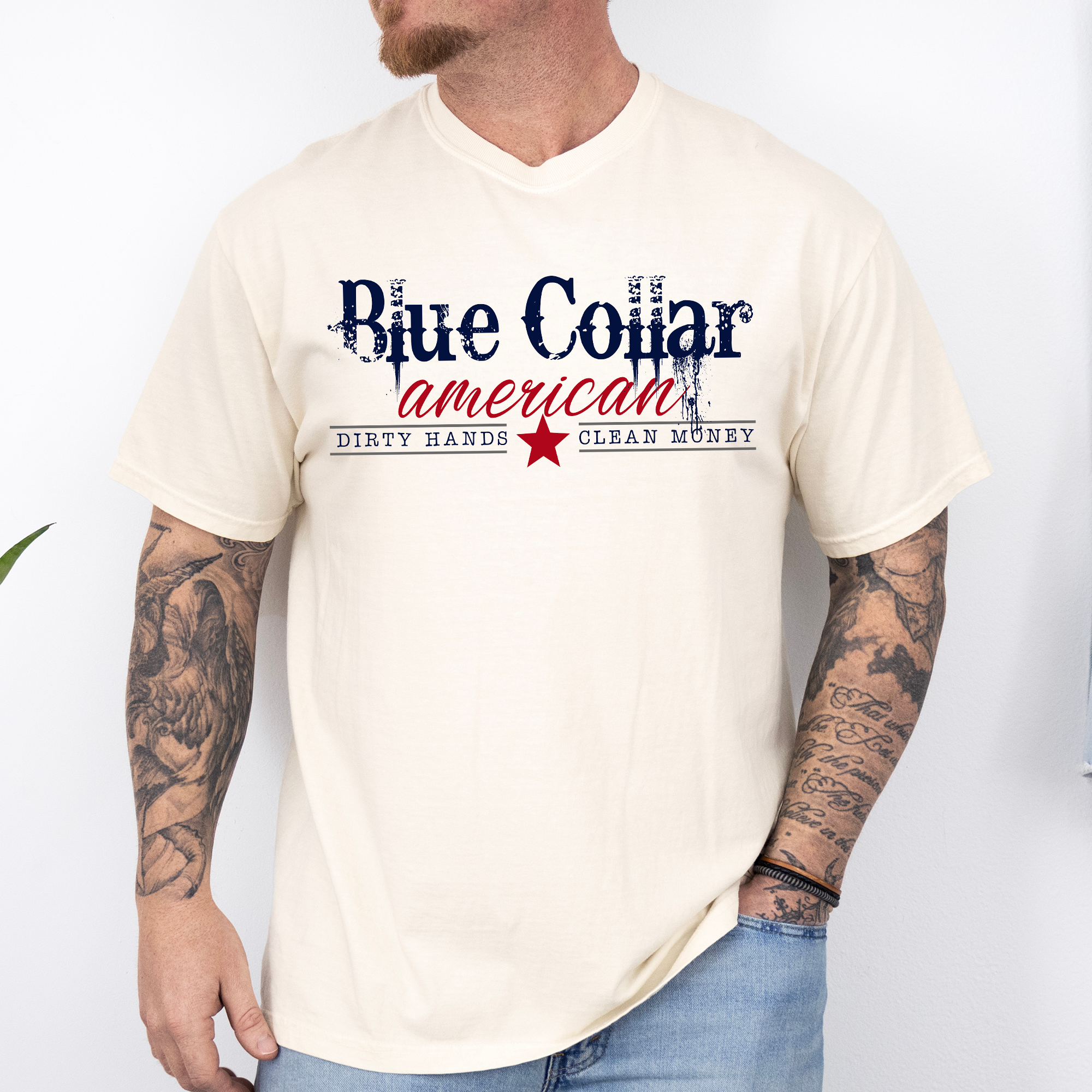 Blue Collar American Dad, Father's Day Husband Gift T-Shirt Hoodie, Sweatshirt | PodTeesHub.com