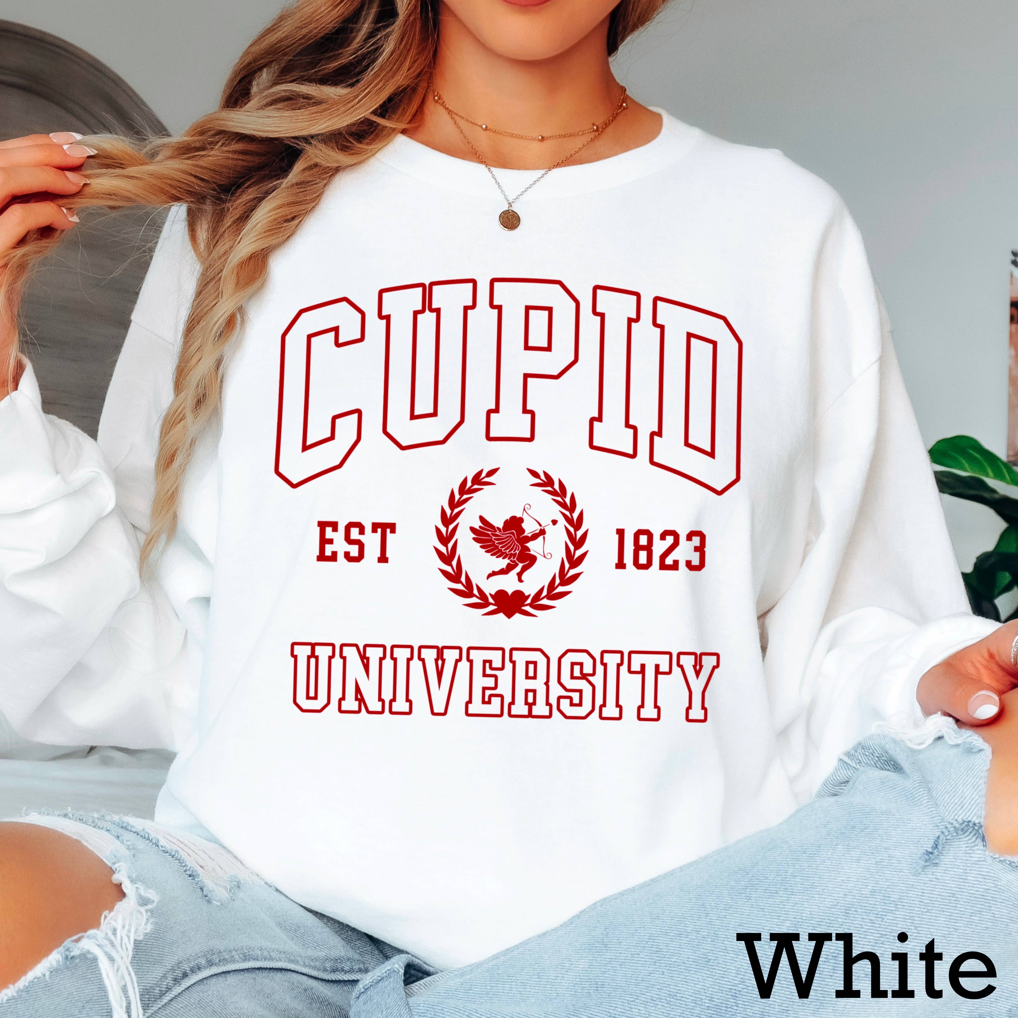 Cupid University Valentine’S Day Long Sleeve Shirt | Gildan Hoodie, Sweatshirt | PodTeesHub.com