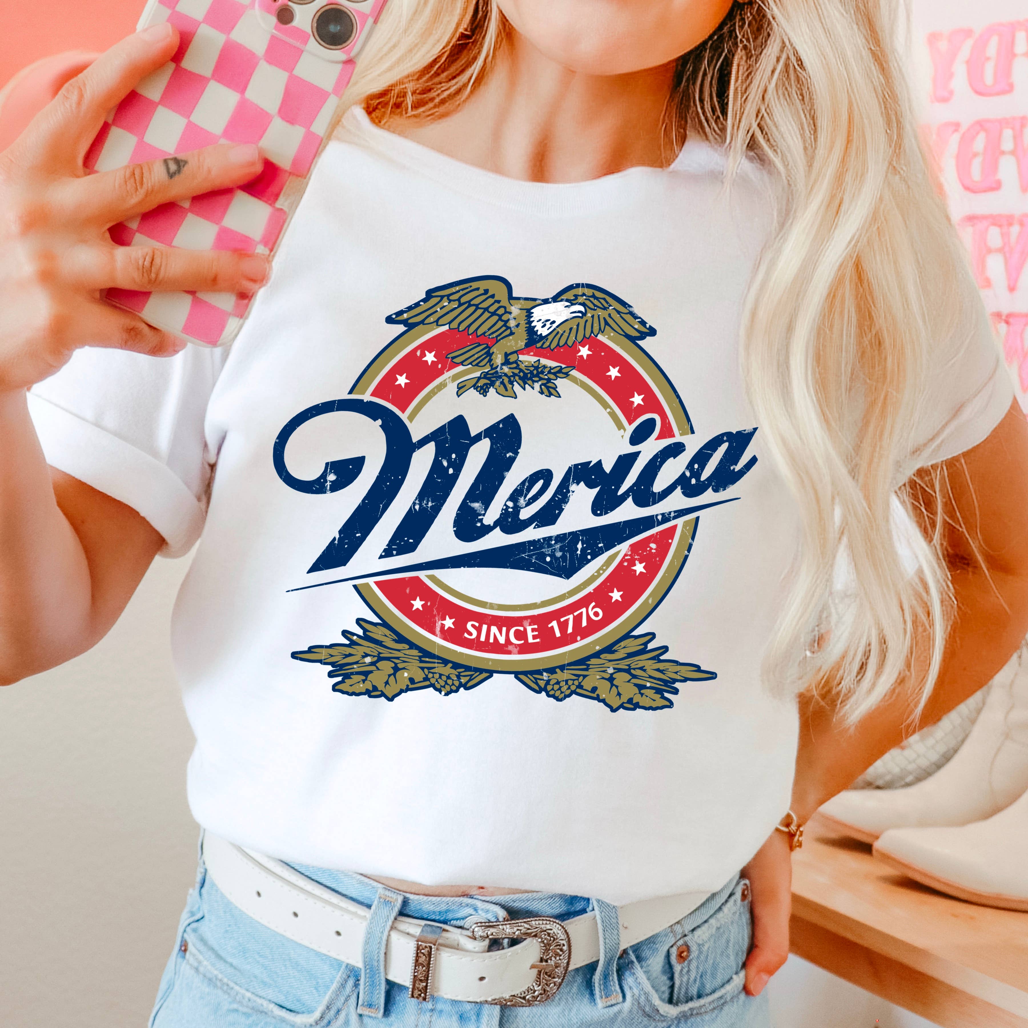 Merica  July 4th Graphic Shirt |Comfort Color Hoodie, Sweatshirt | PodTeesHub.com