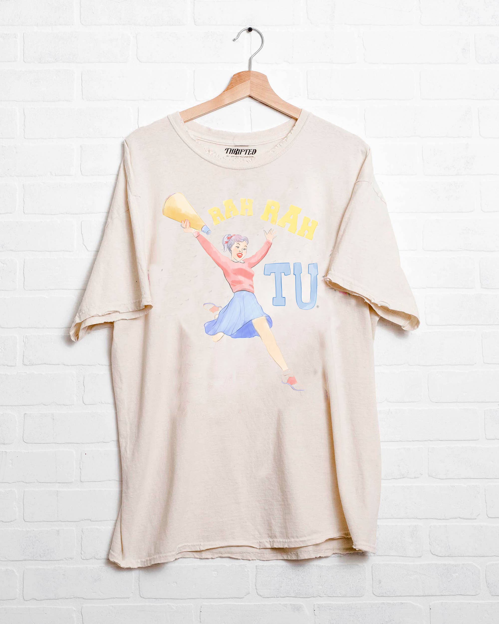 University of Tulsa Tu Rah Rah Off White Thrifted Tee Hoodie, Sweatshirt | PodTeesHub.com