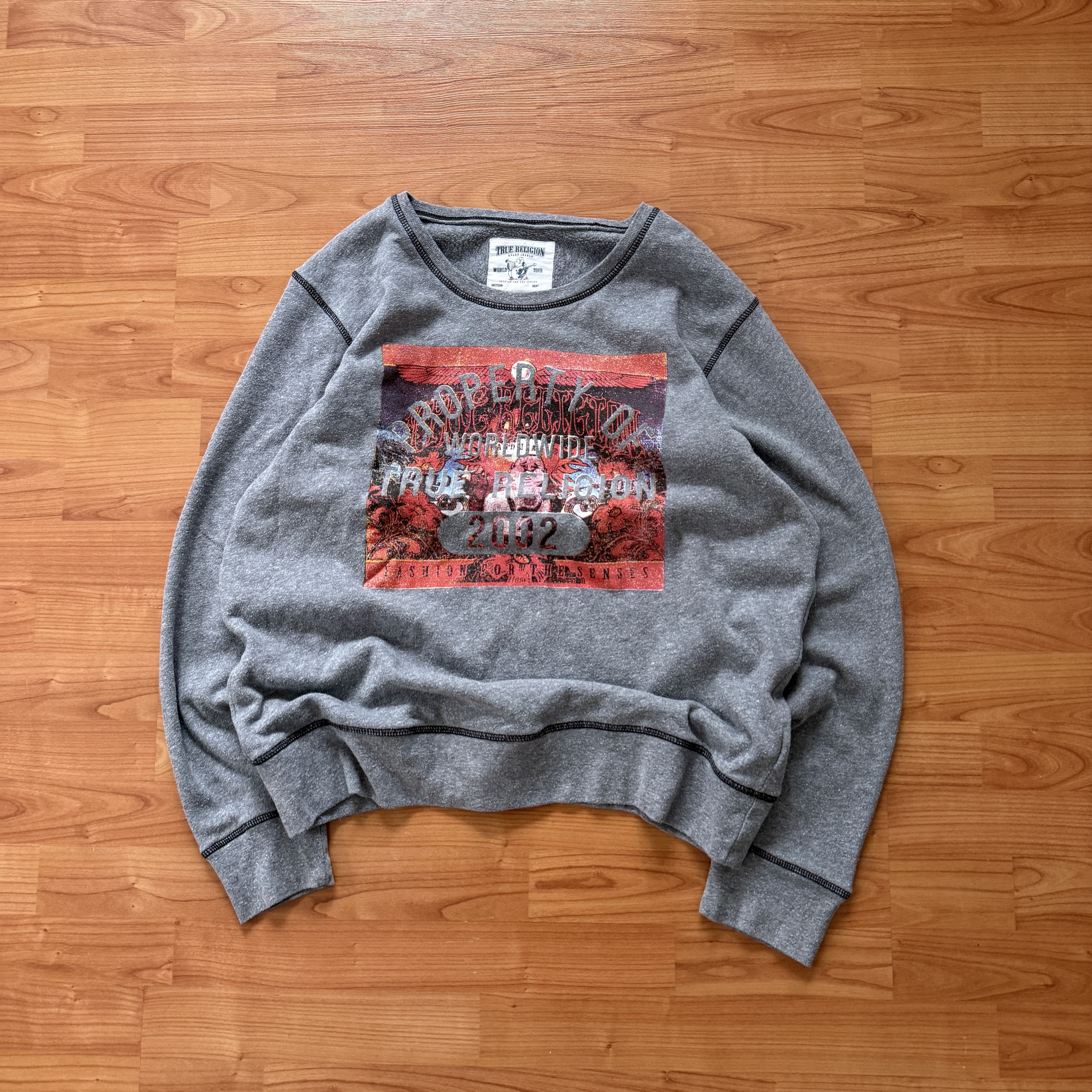 True Religion Vintage Y2k Gray True Religion World Tour Graphic Sweatshirt T-Shirts, Hoodie | PodTeesHub.com