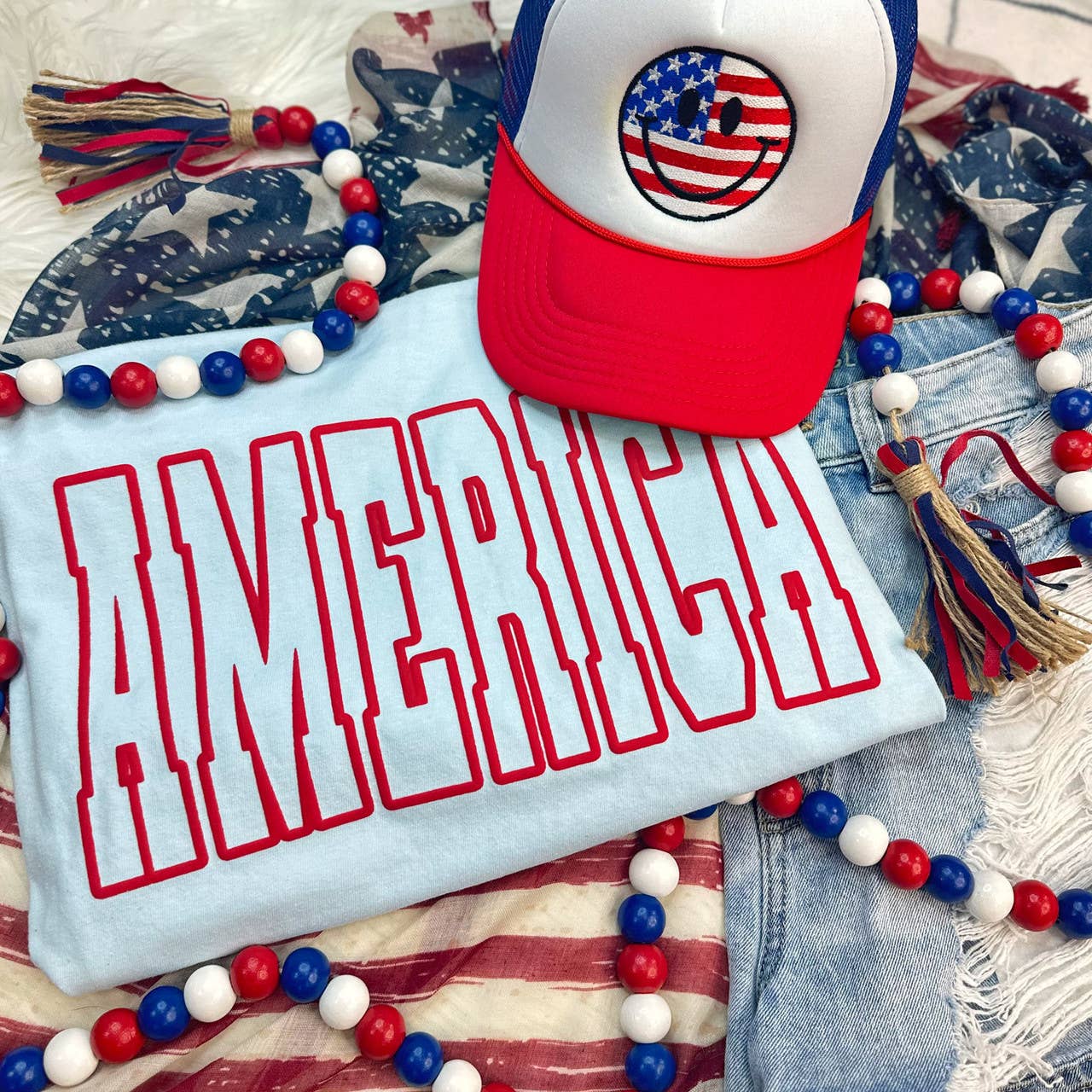 America Red Puff Ink Pigment Dyed Tee Hoodie, Sweatshirt | PodTeesHub.com